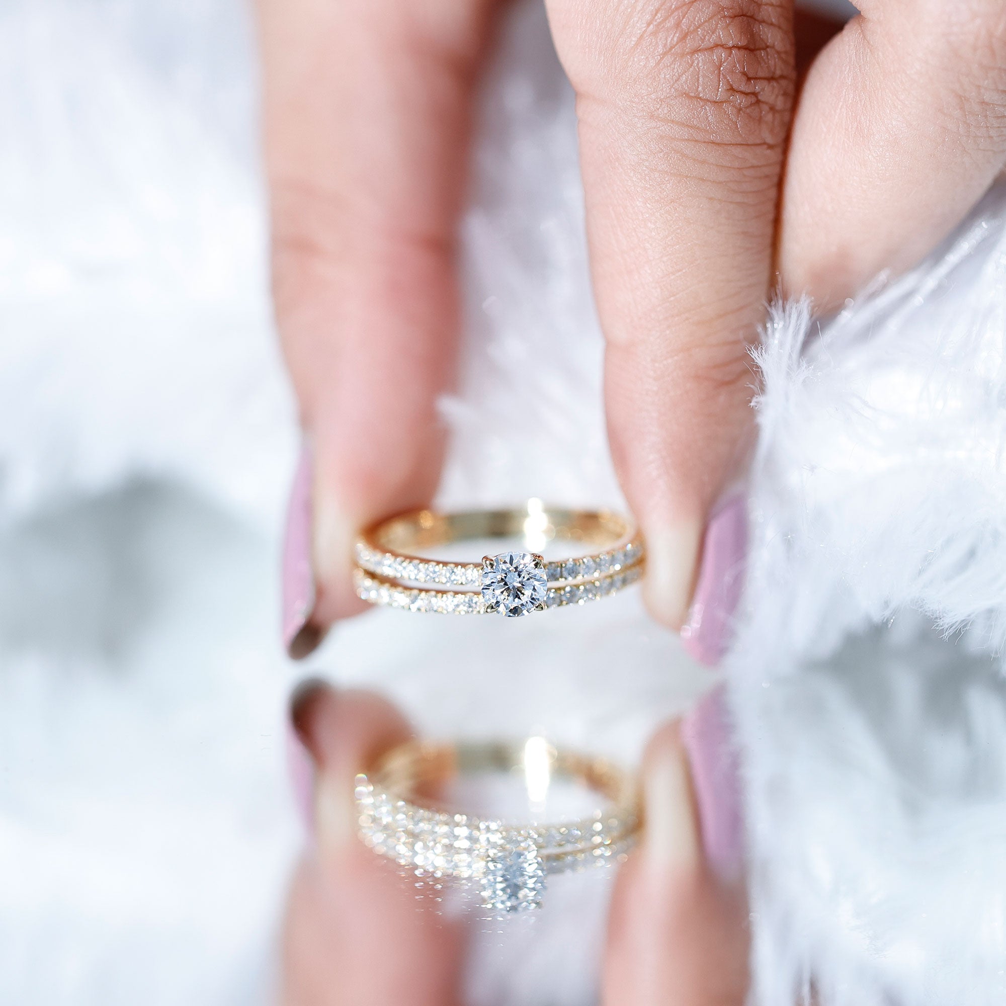 Certified Lab Created Diamond Wedding Ring Set For Bride Lab - ( EF-VS ) - Rosec Jewels