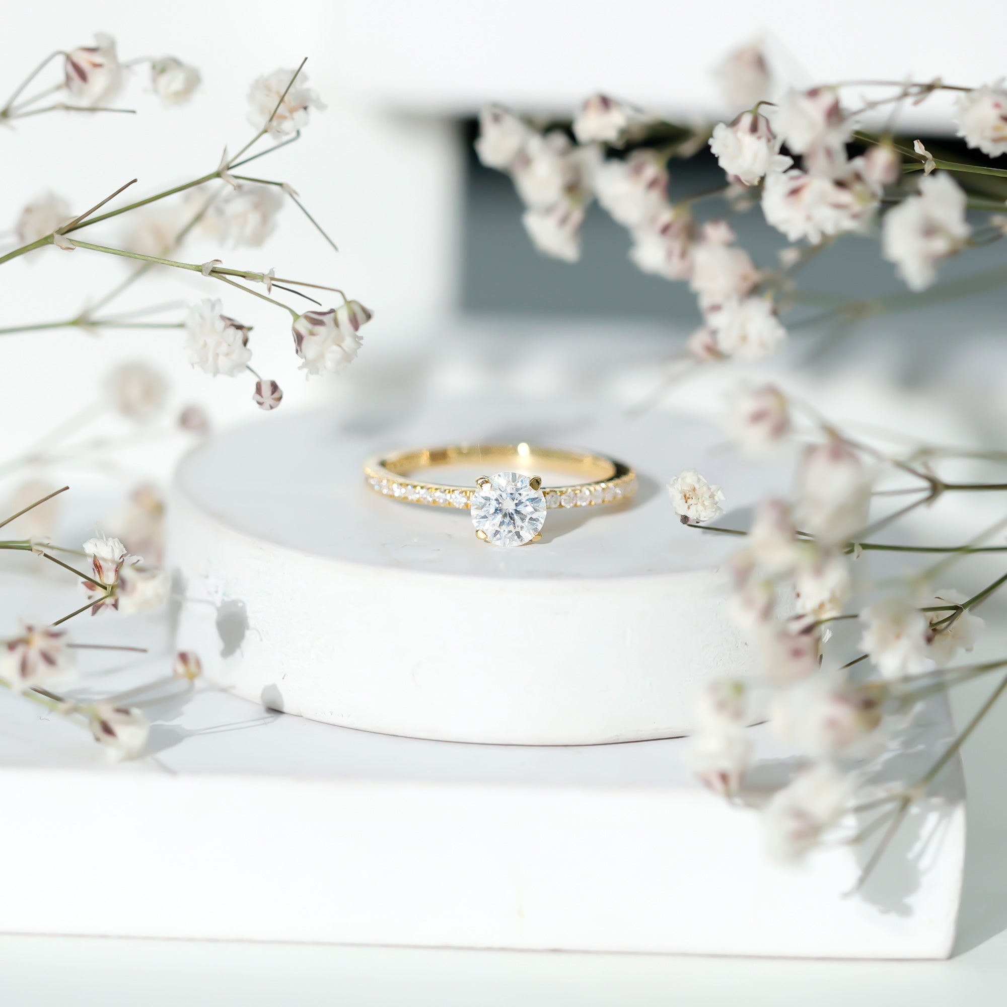 Rosec Jewels-Round Brilliant Cut Lab Grown Diamond Promise Ring with Side Stones