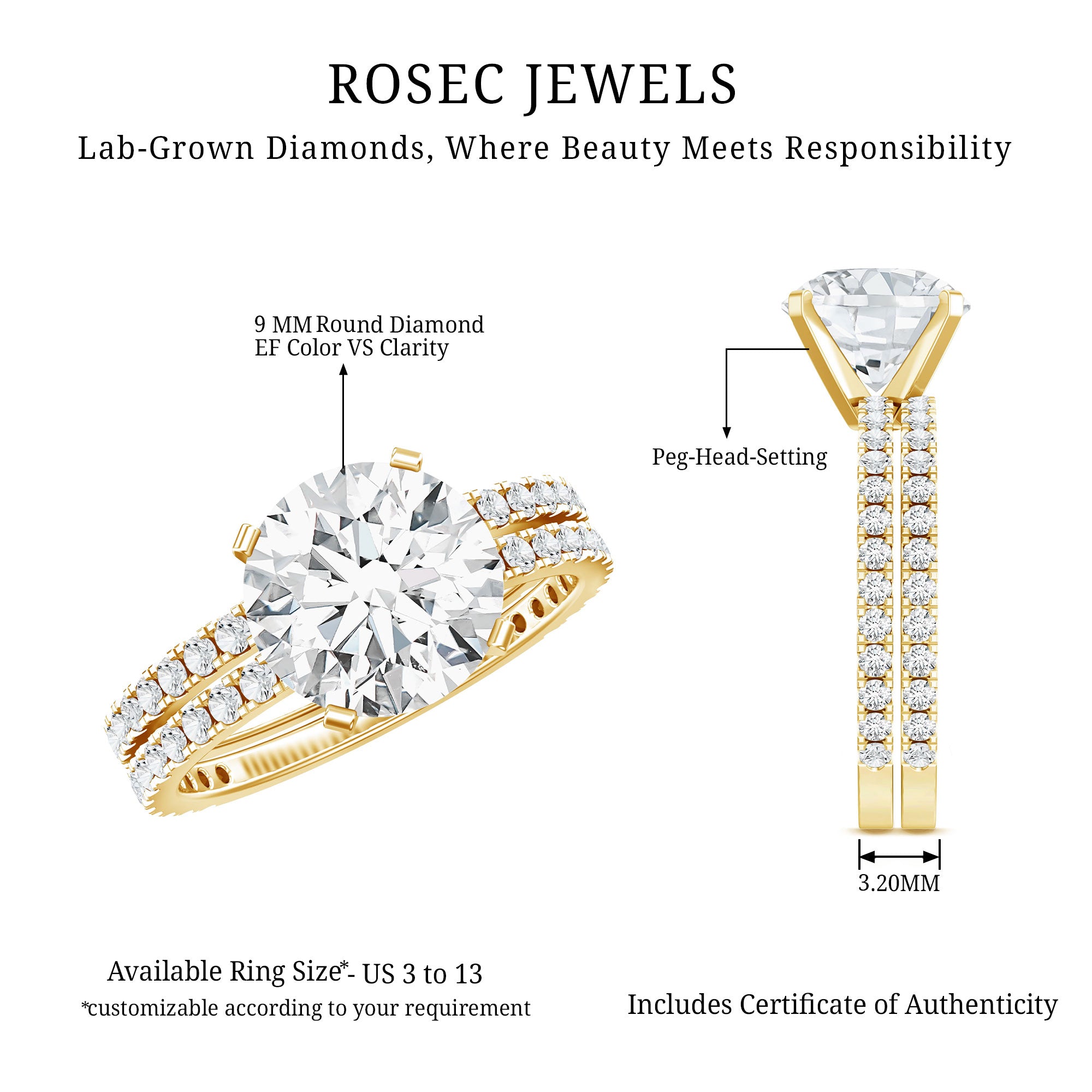 Lab Grown Diamond Wedding Ring Set with Certificate Lab - ( EF-VS ) - Rosec Jewels