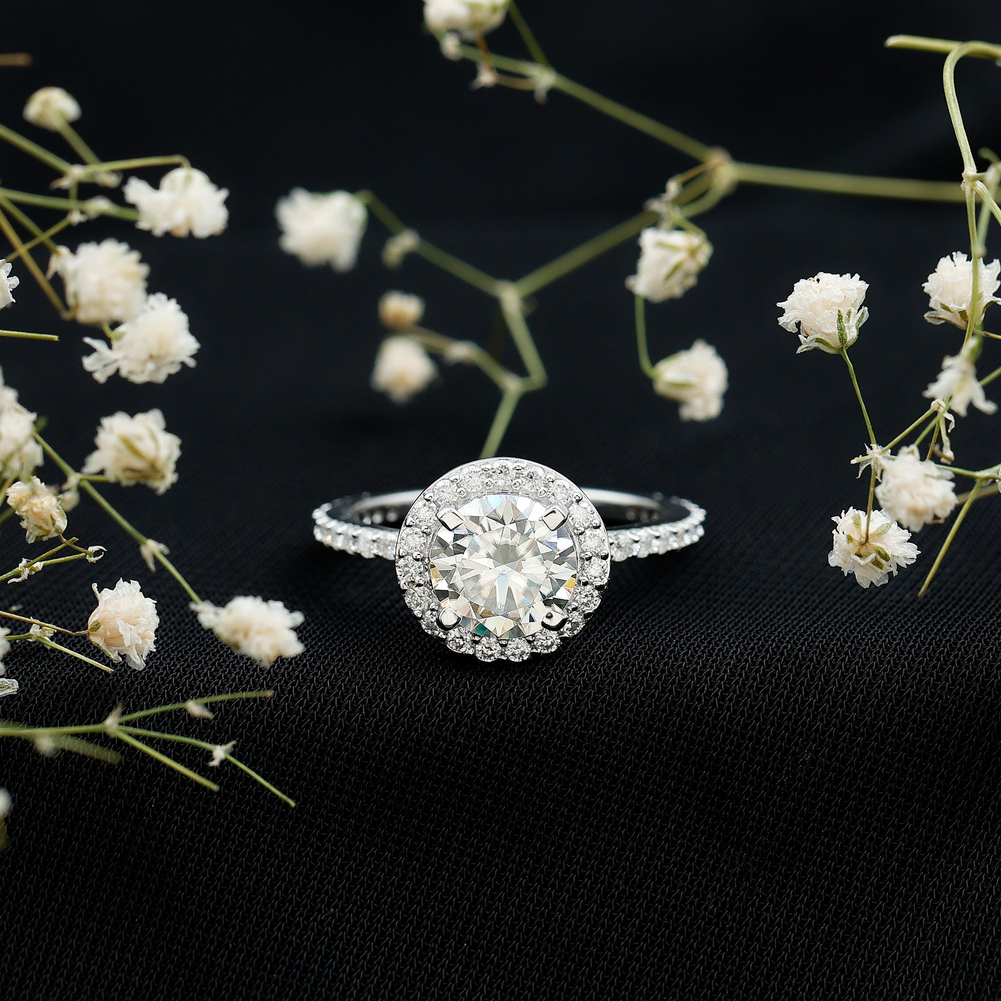 Certified Lab Grown Diamond Circle Engagement Ring With Halo Lab - ( EF-VS ) - Rosec Jewels