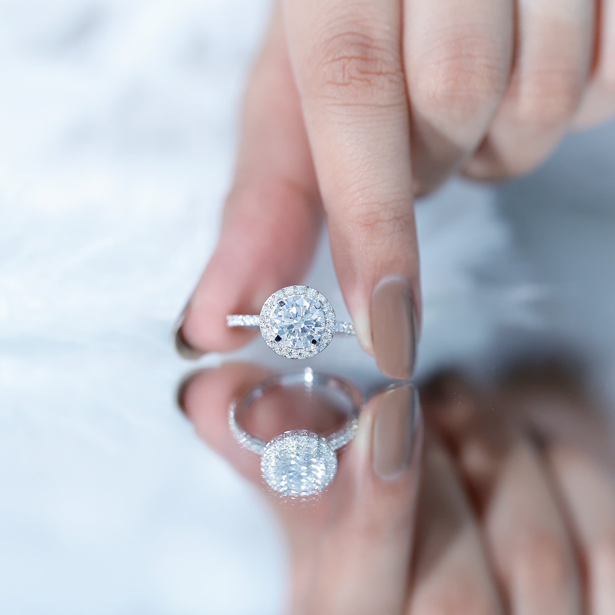 Certified Lab Grown Diamond Circle Engagement Ring With Halo Lab - ( EF-VS ) - Rosec Jewels