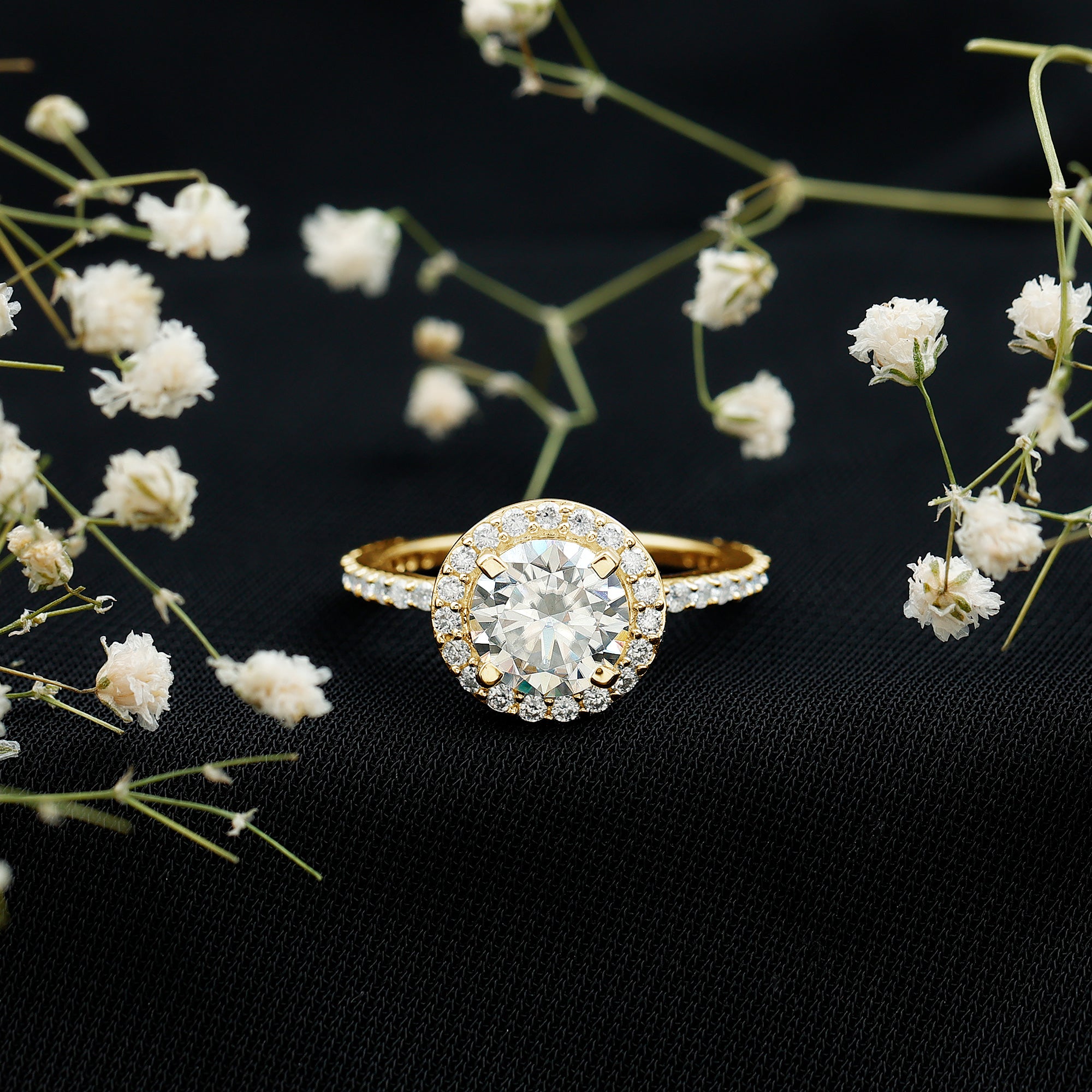 Certified Lab Grown Diamond Circle Engagement Ring With Halo Lab - ( EF-VS ) - Rosec Jewels