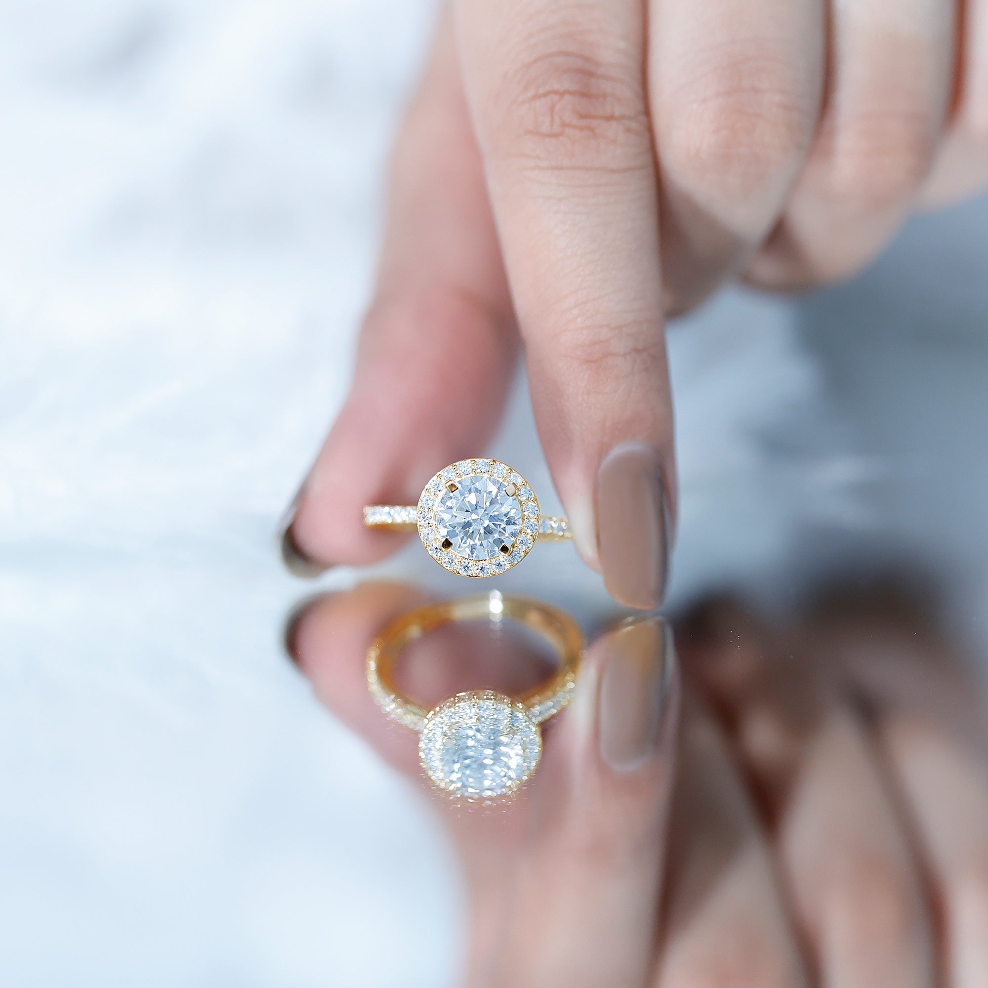 Certified Lab Grown Diamond Circle Engagement Ring With Halo Lab - ( EF-VS ) - Rosec Jewels