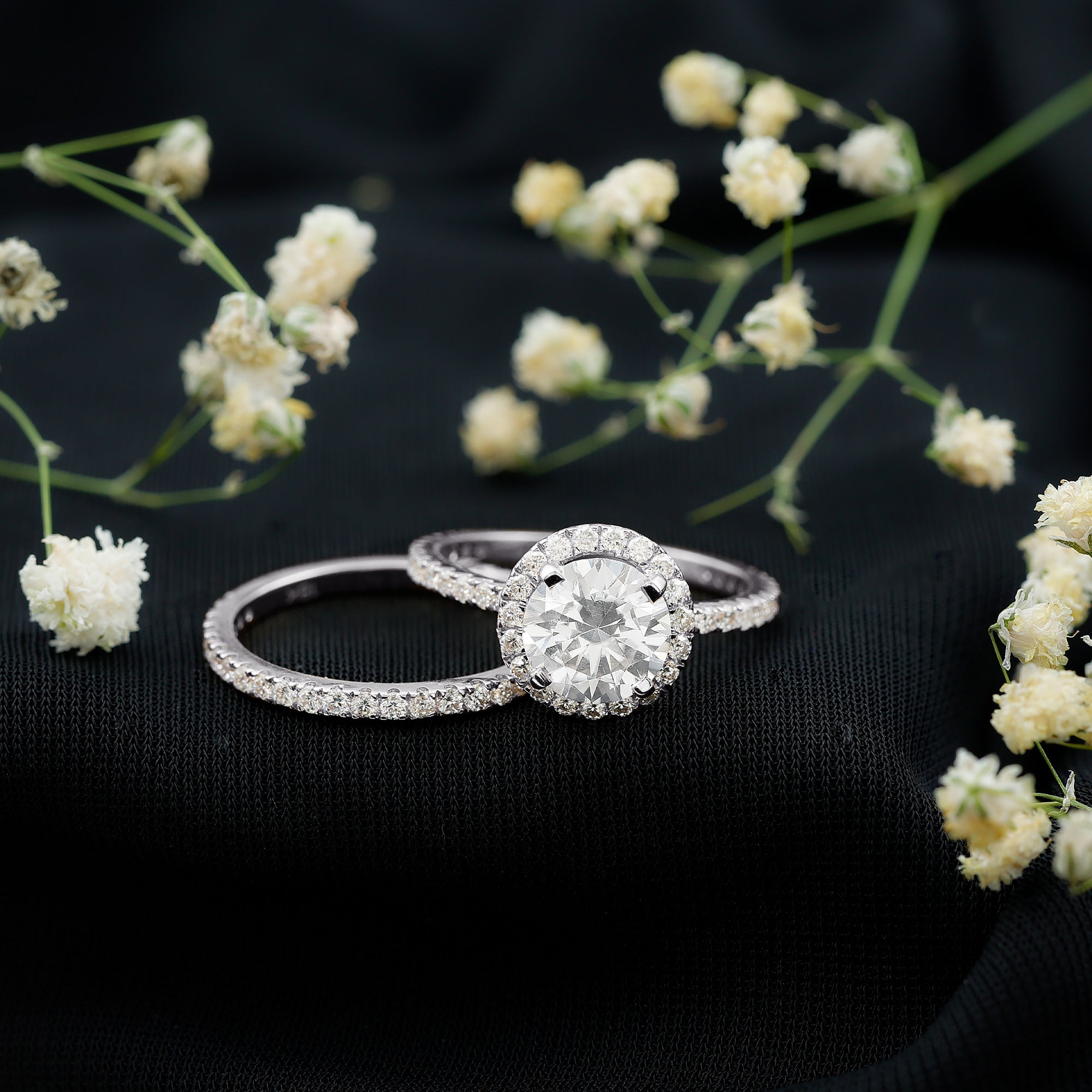 Lab Grown Diamond Halo Bridal Ring Set for Women Lab - ( EF-VS ) - Rosec Jewels