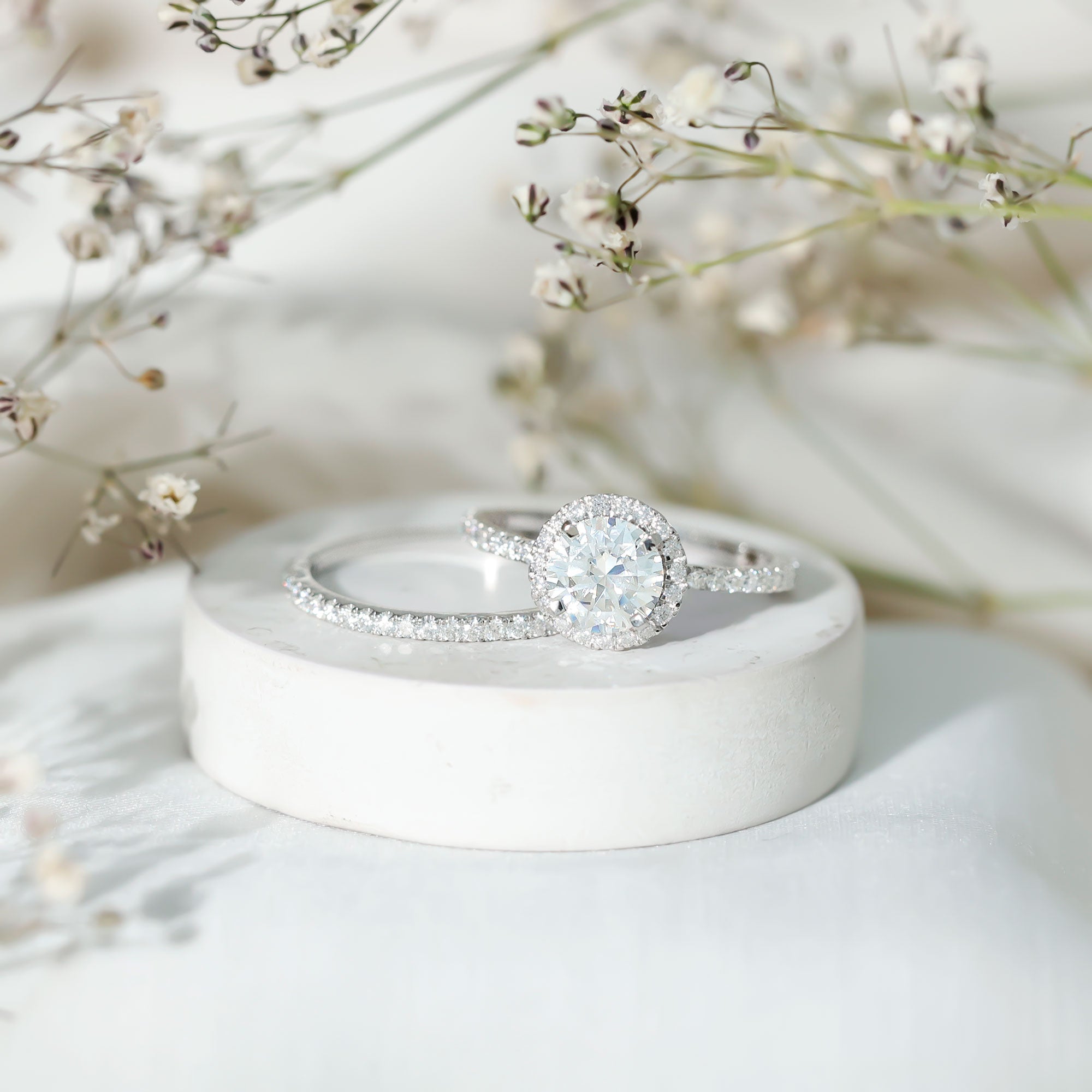 Lab Grown Diamond Halo Bridal Ring Set for Women Lab - ( EF-VS ) - Rosec Jewels