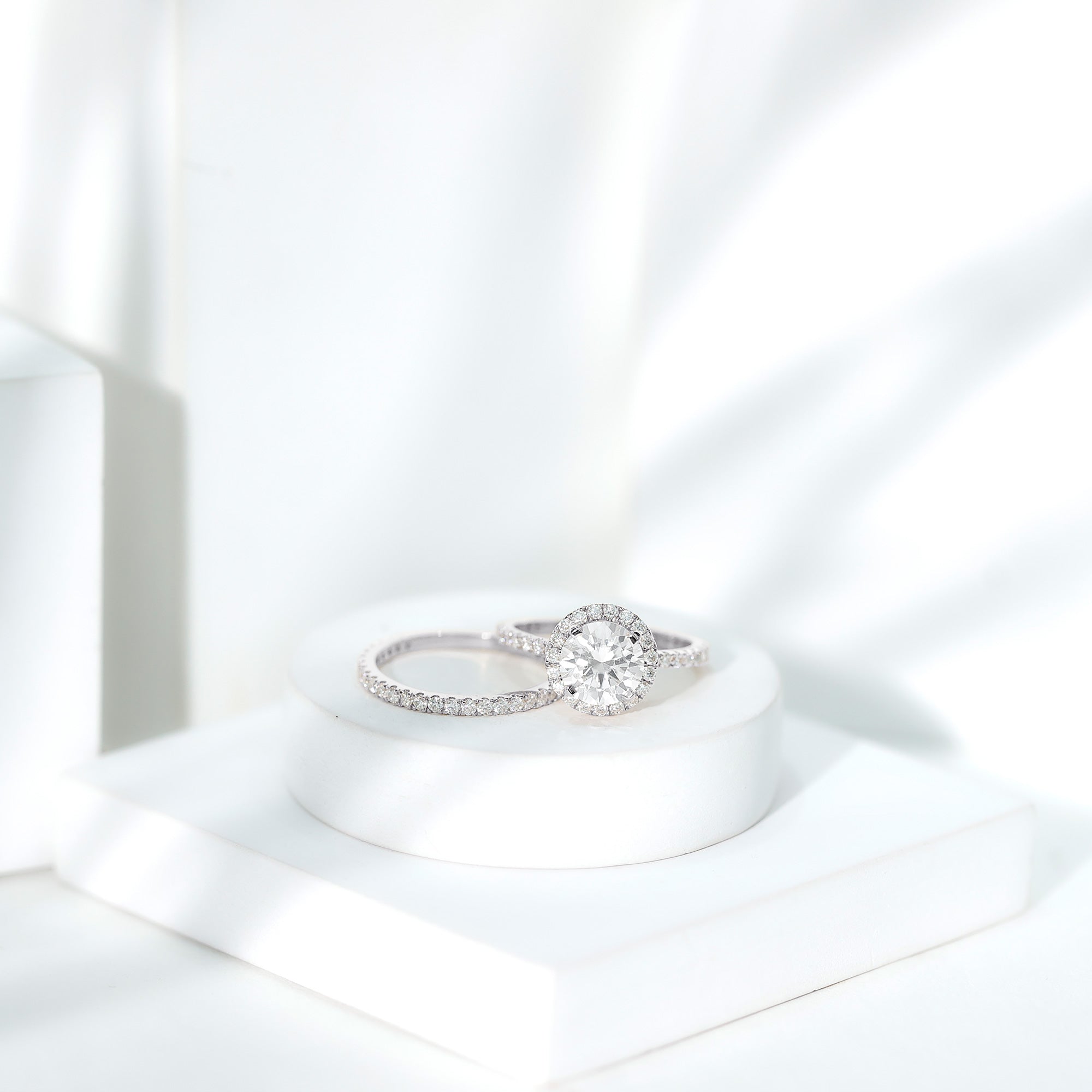 Lab Grown Diamond Halo Bridal Ring Set for Women Lab - ( EF-VS ) - Rosec Jewels