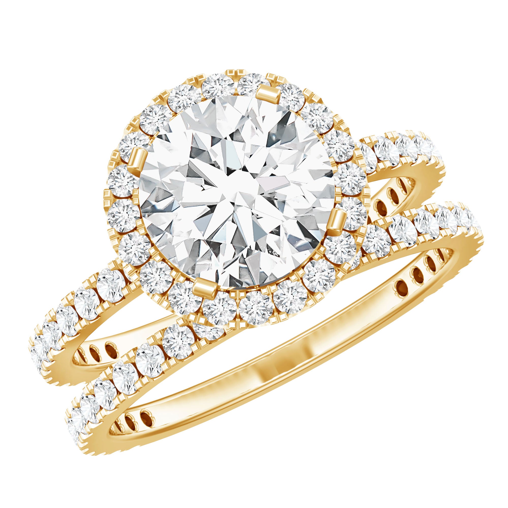 Lab Grown Diamond Halo Bridal Ring Set for Women Lab - ( EF-VS ) - Rosec Jewels