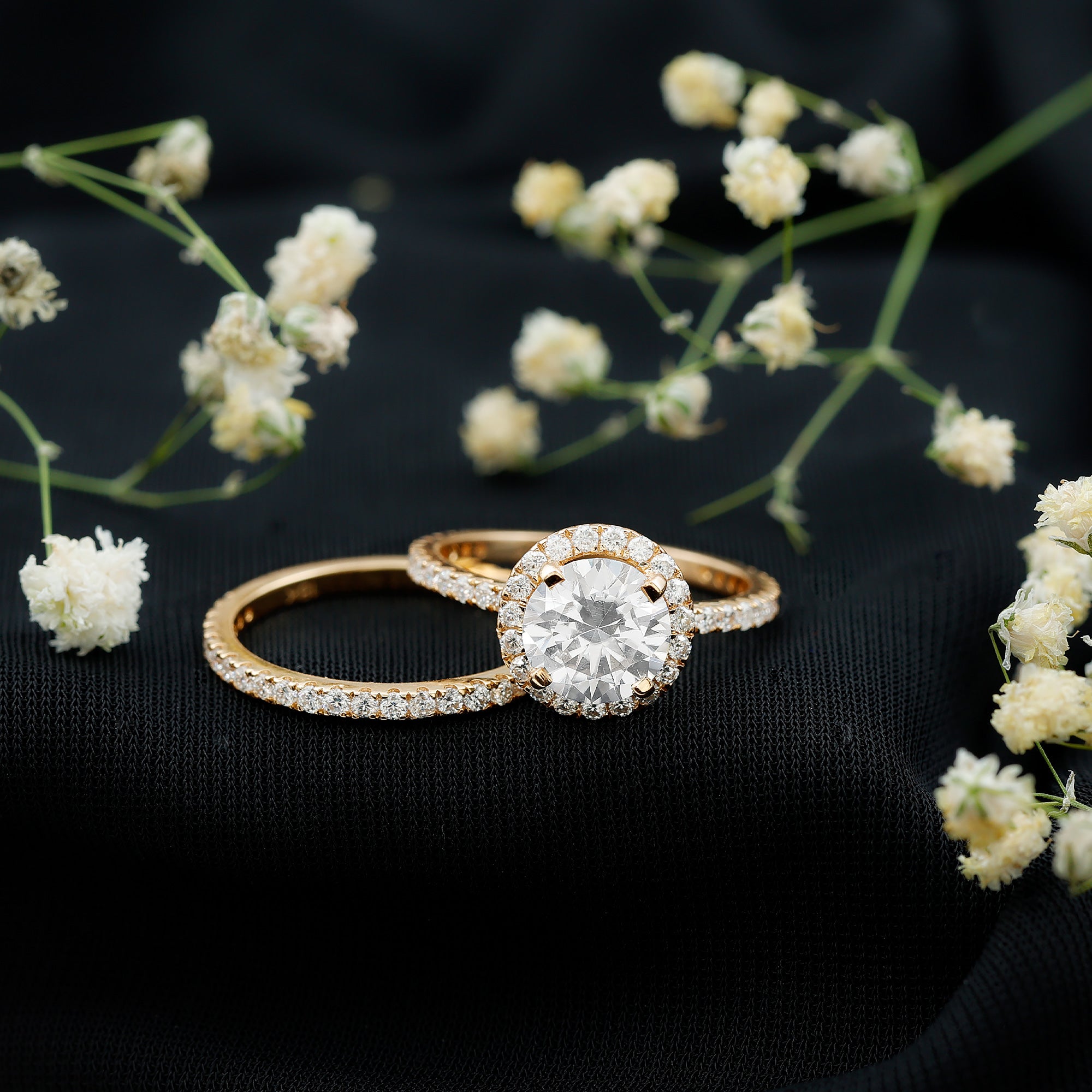 Lab Grown Diamond Halo Bridal Ring Set for Women Lab - ( EF-VS ) - Rosec Jewels
