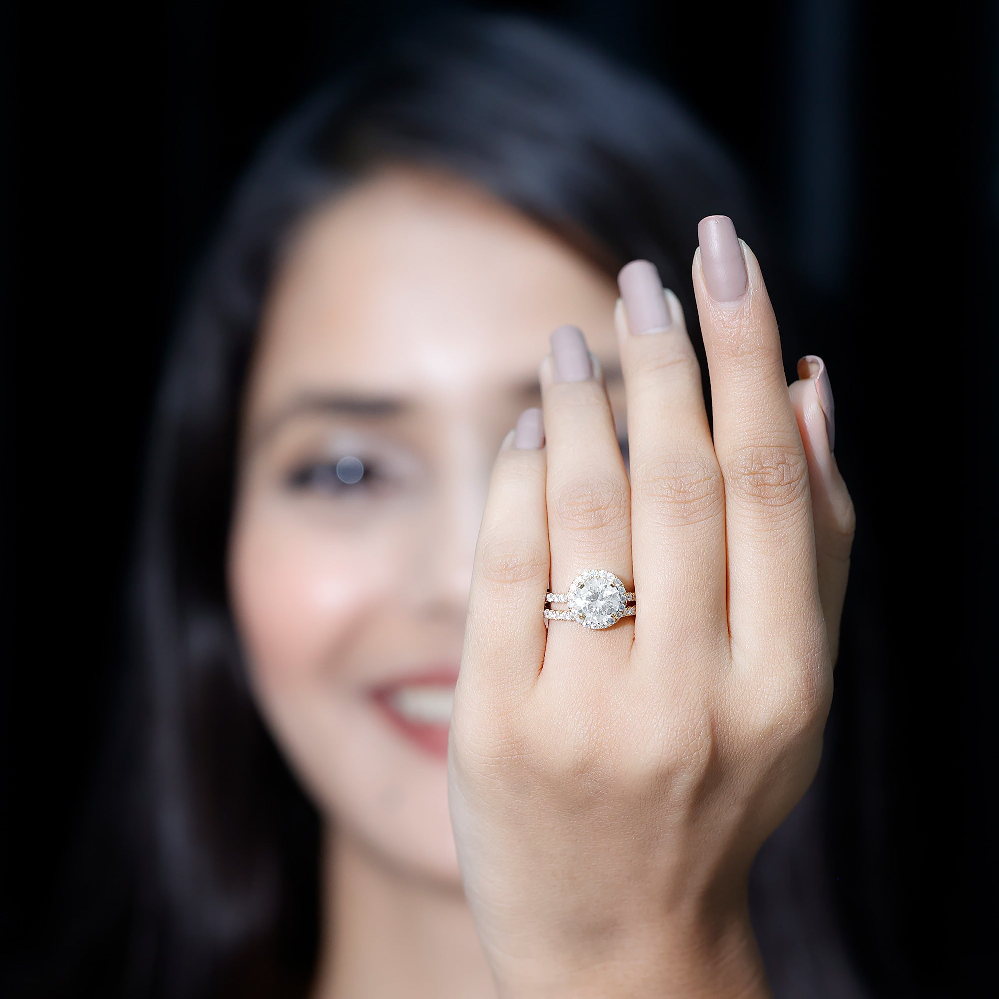 Lab Grown Diamond Halo Bridal Ring Set for Women Lab - ( EF-VS ) - Rosec Jewels