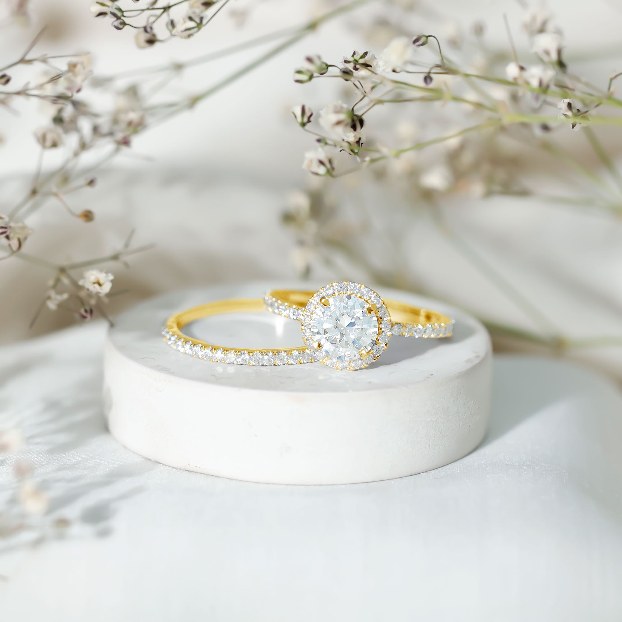 Lab Grown Diamond Halo Bridal Ring Set for Women Lab - ( EF-VS ) - Rosec Jewels