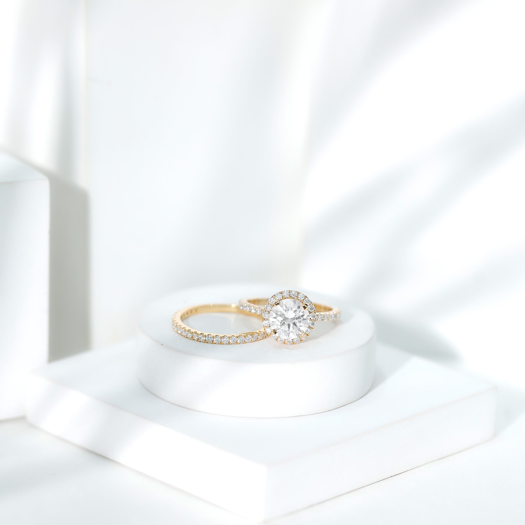 Lab Grown Diamond Halo Bridal Ring Set for Women Lab - ( EF-VS ) - Rosec Jewels