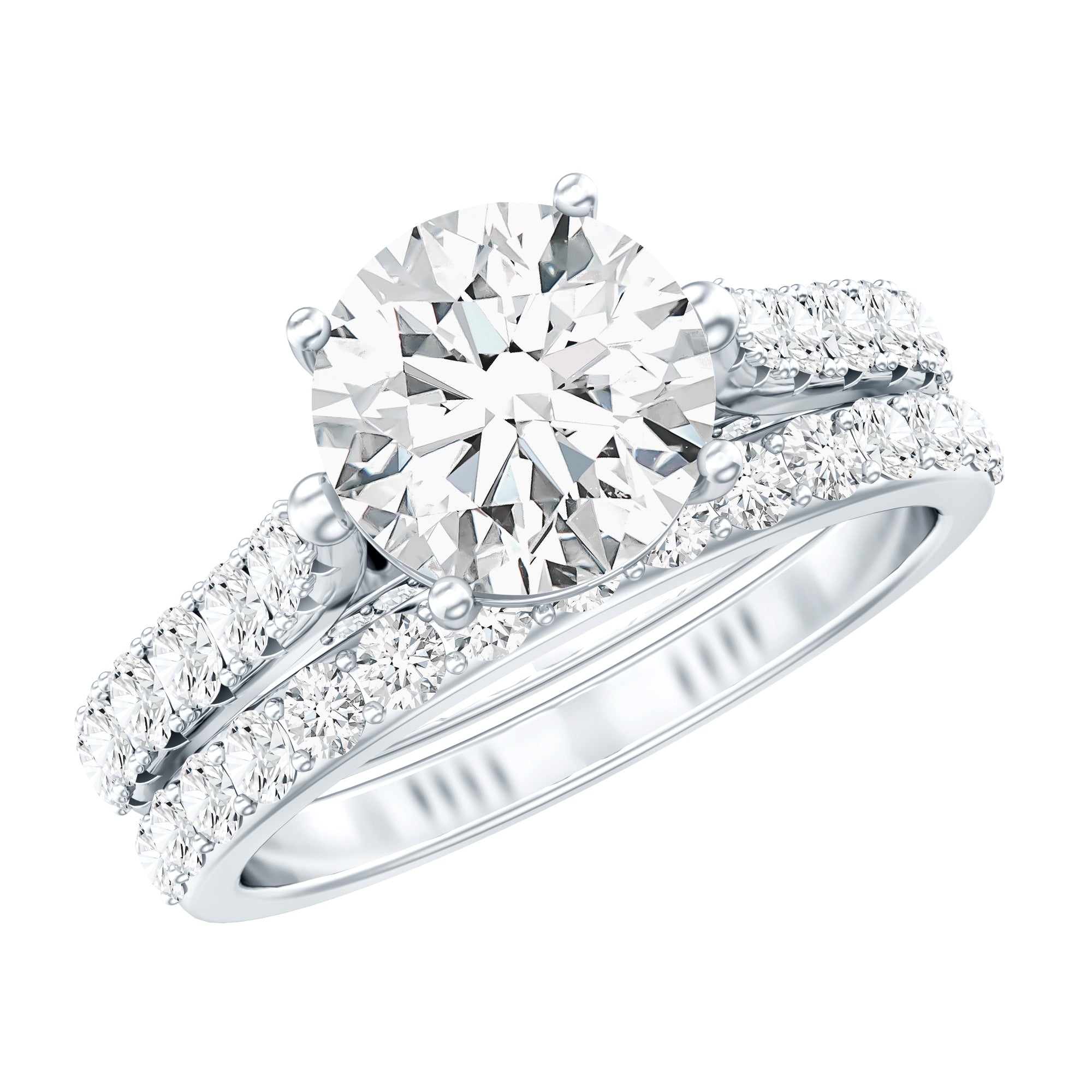 Certified 8 mm Round Lab Grown Diamond Wedding Engagement Ring Set Lab - ( EF-VS ) - Rosec Jewels