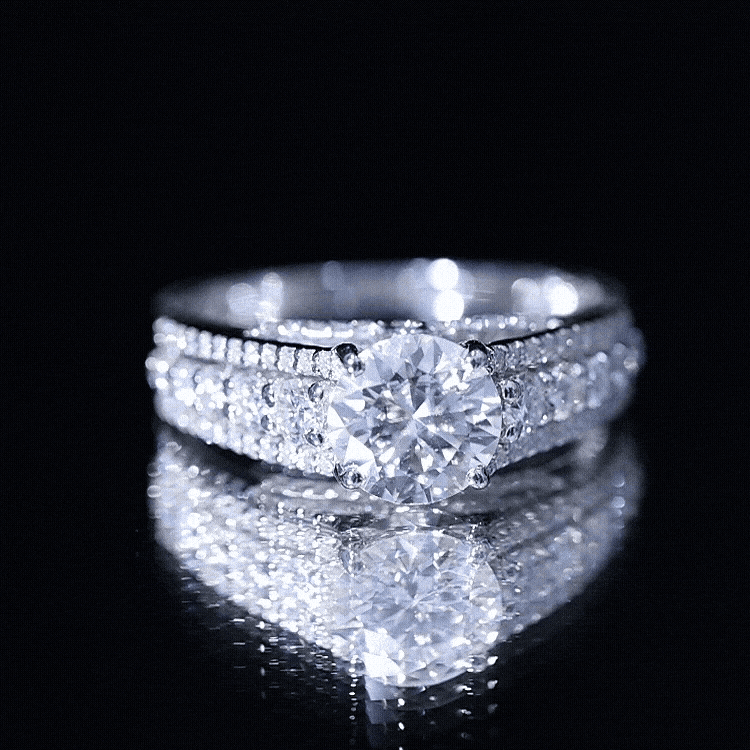 Lab Grown Diamond Statement Engagement Ring With Side Stones Lab - ( EF-VS ) - Rosec Jewels