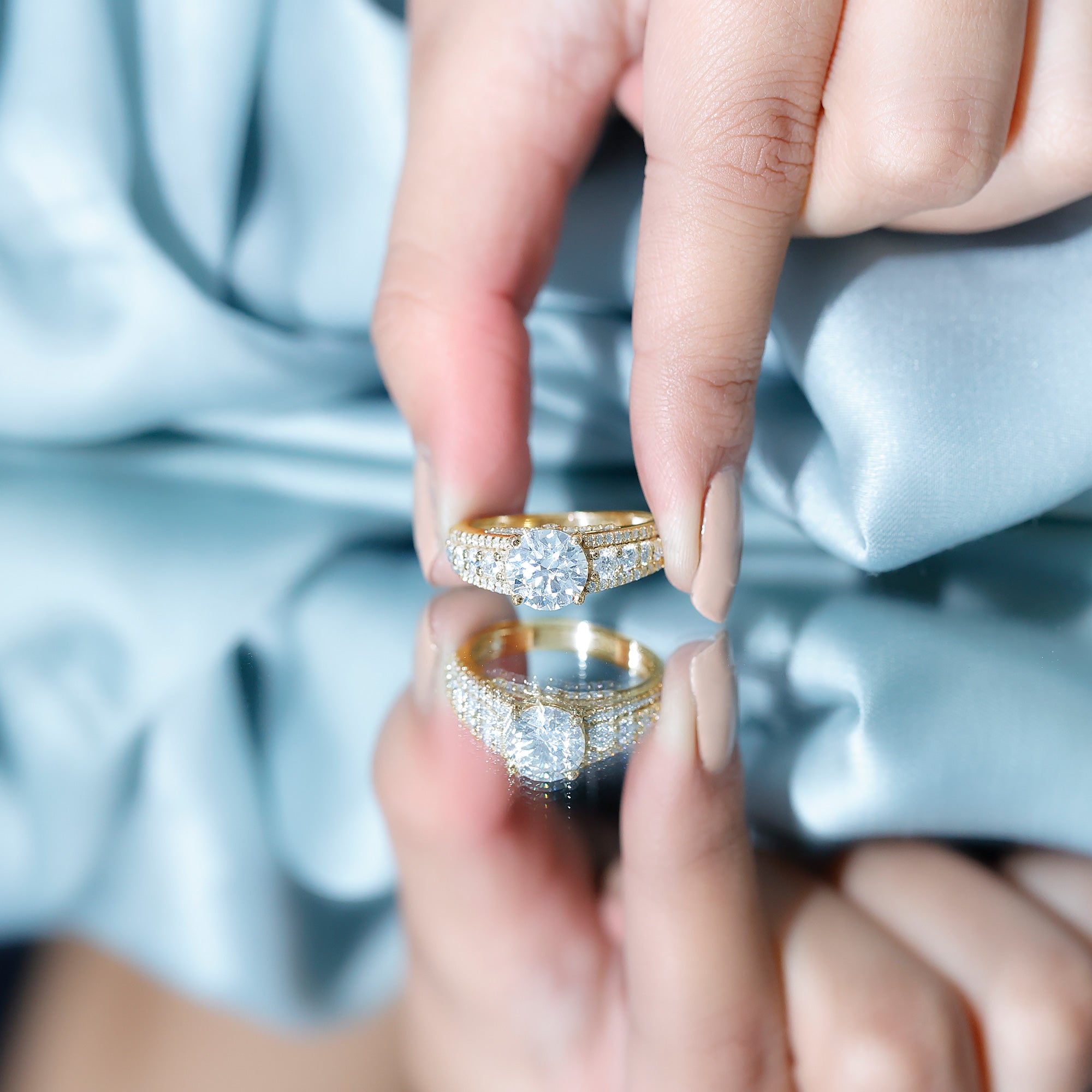 Lab Grown Diamond Statement Engagement Ring With Side Stones Lab - ( EF-VS ) - Rosec Jewels