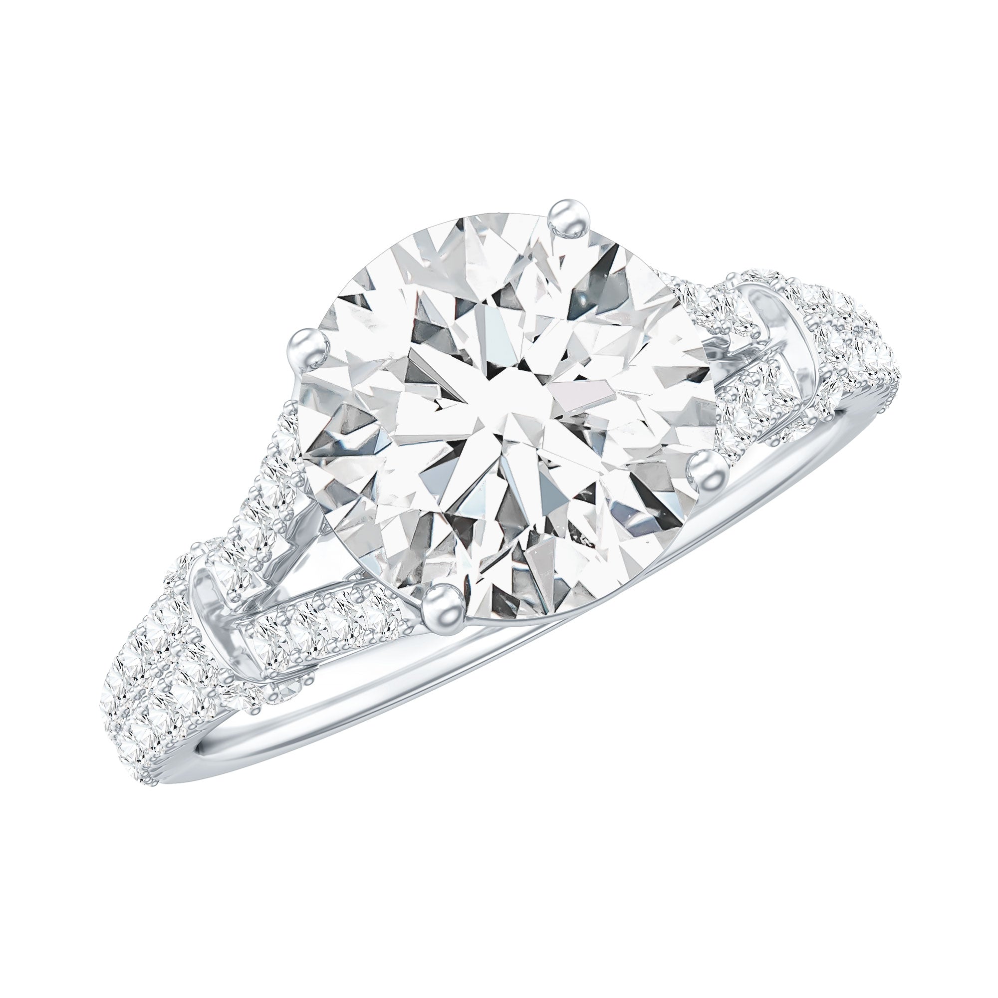 Certified Brilliant Cut Diamond Split Shank Engagement Ring Lab - ( EF-VS ) - Rosec Jewels