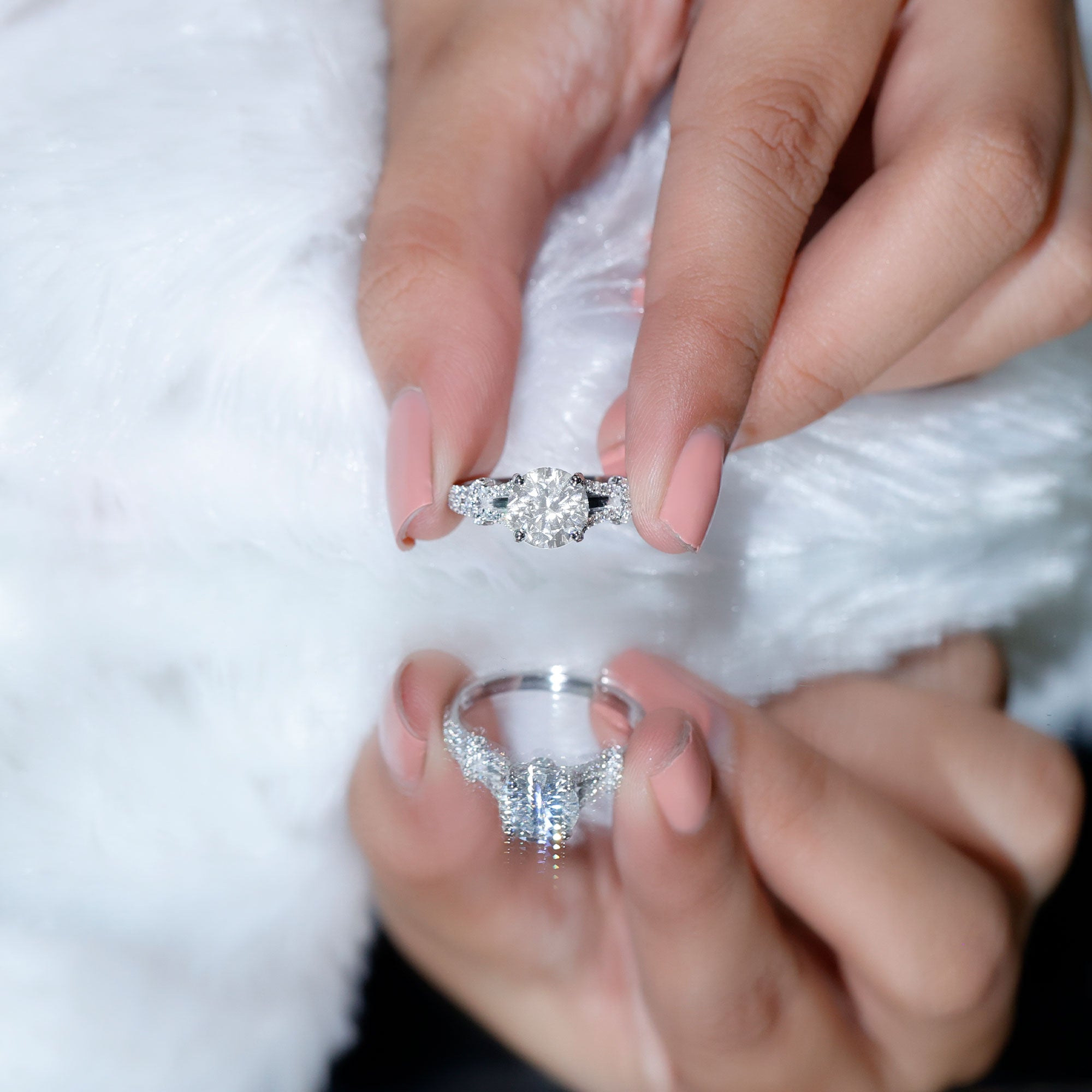 Certified Brilliant Cut Diamond Split Shank Engagement Ring Lab - ( EF-VS ) - Rosec Jewels