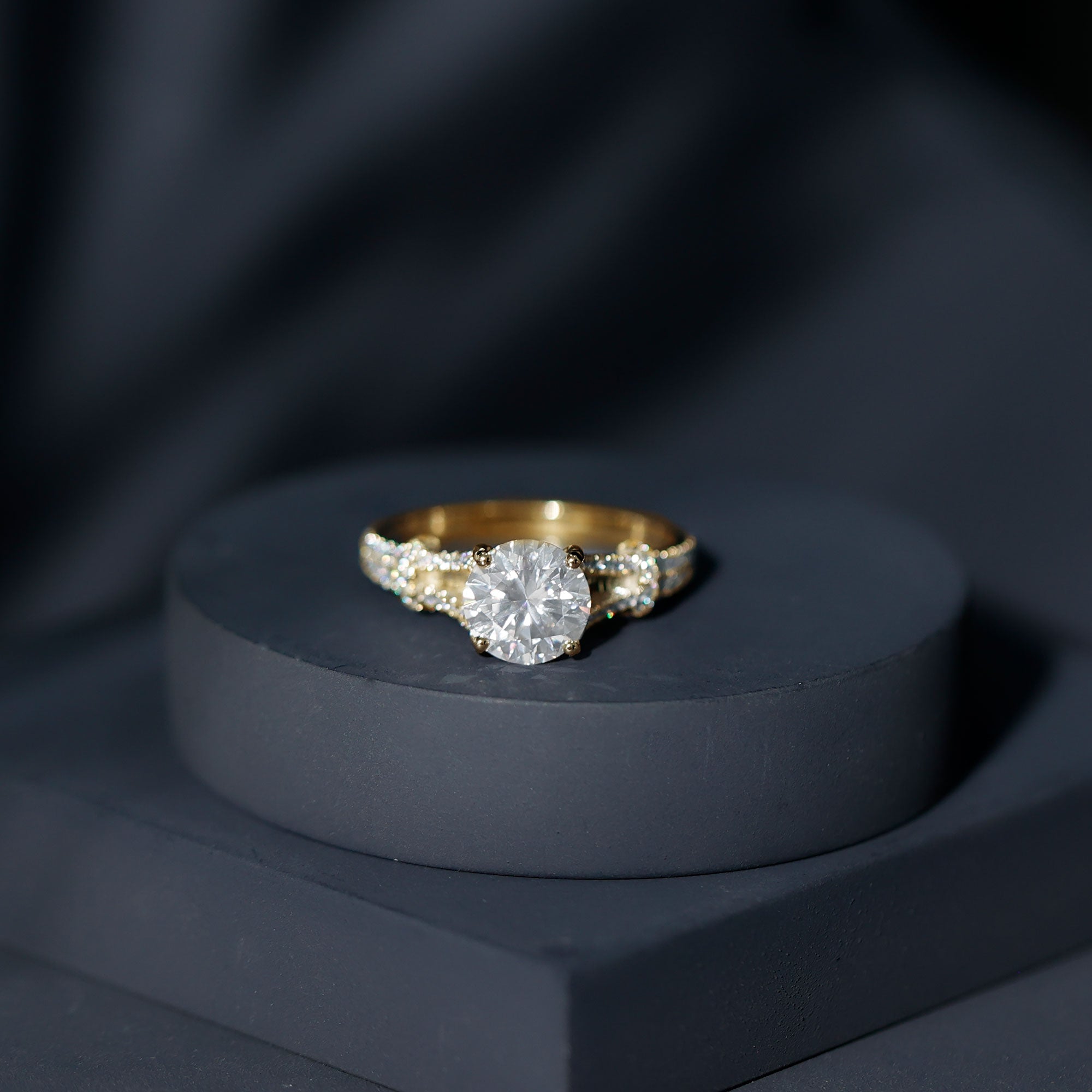 Certified Brilliant Cut Diamond Split Shank Engagement Ring Lab - ( EF-VS ) - Rosec Jewels