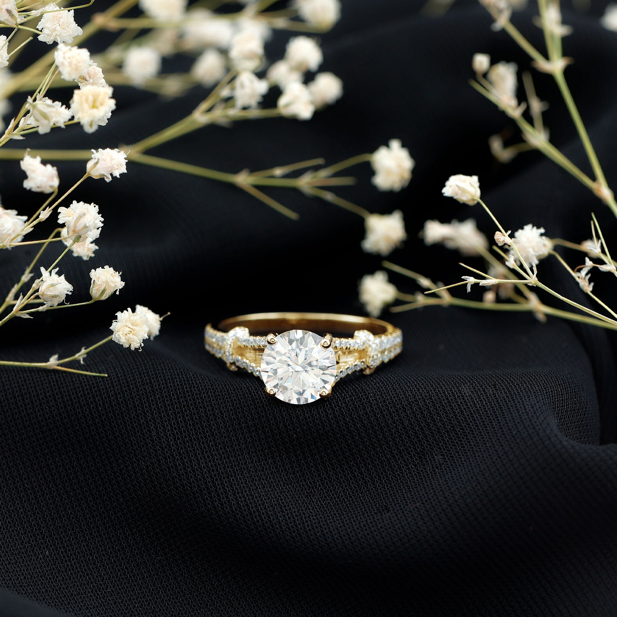 Certified Brilliant Cut Diamond Split Shank Engagement Ring Lab - ( EF-VS ) - Rosec Jewels
