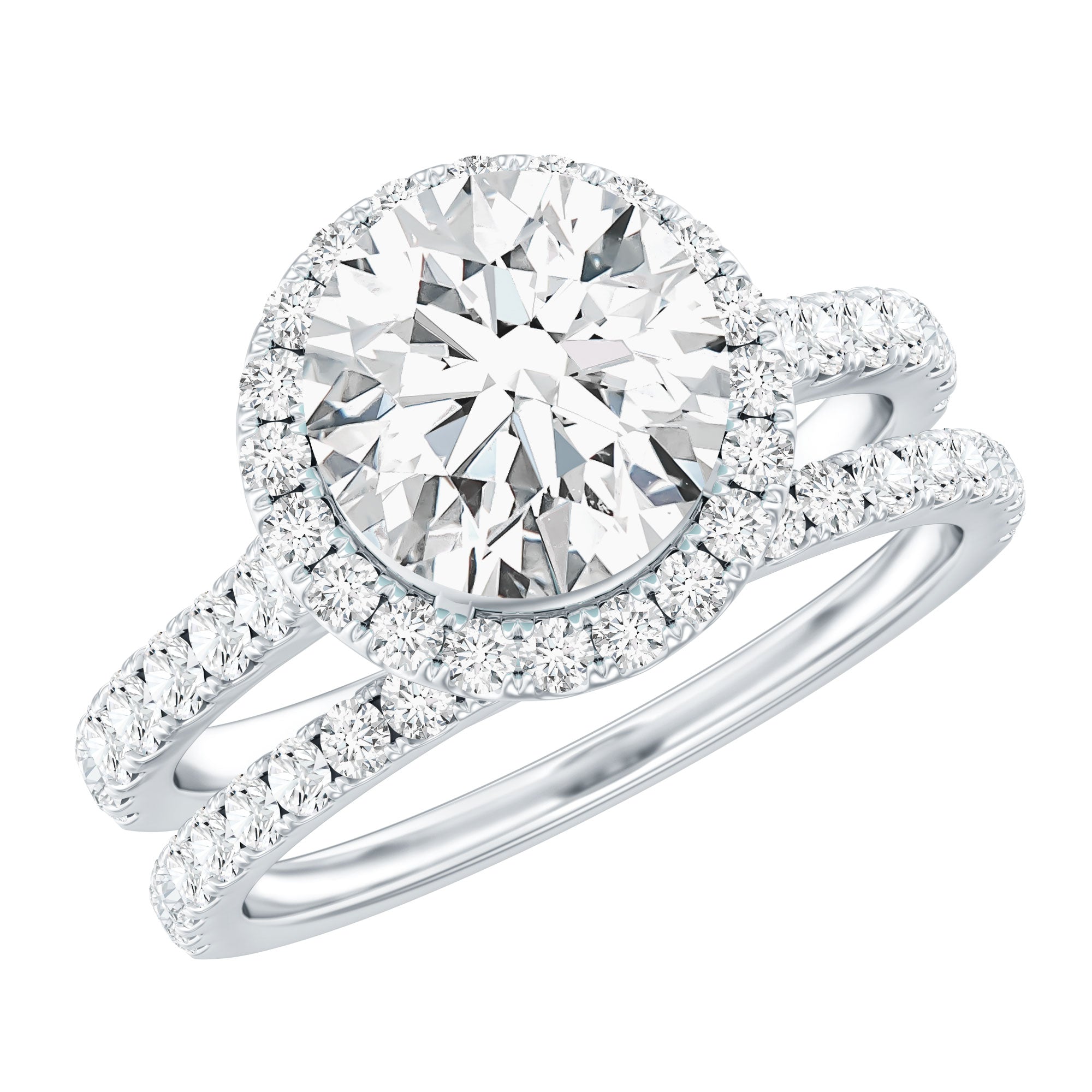 Certified Lab Grown Diamond Halo Ring With Wedding Band Lab - ( EF-VS ) - Rosec Jewels