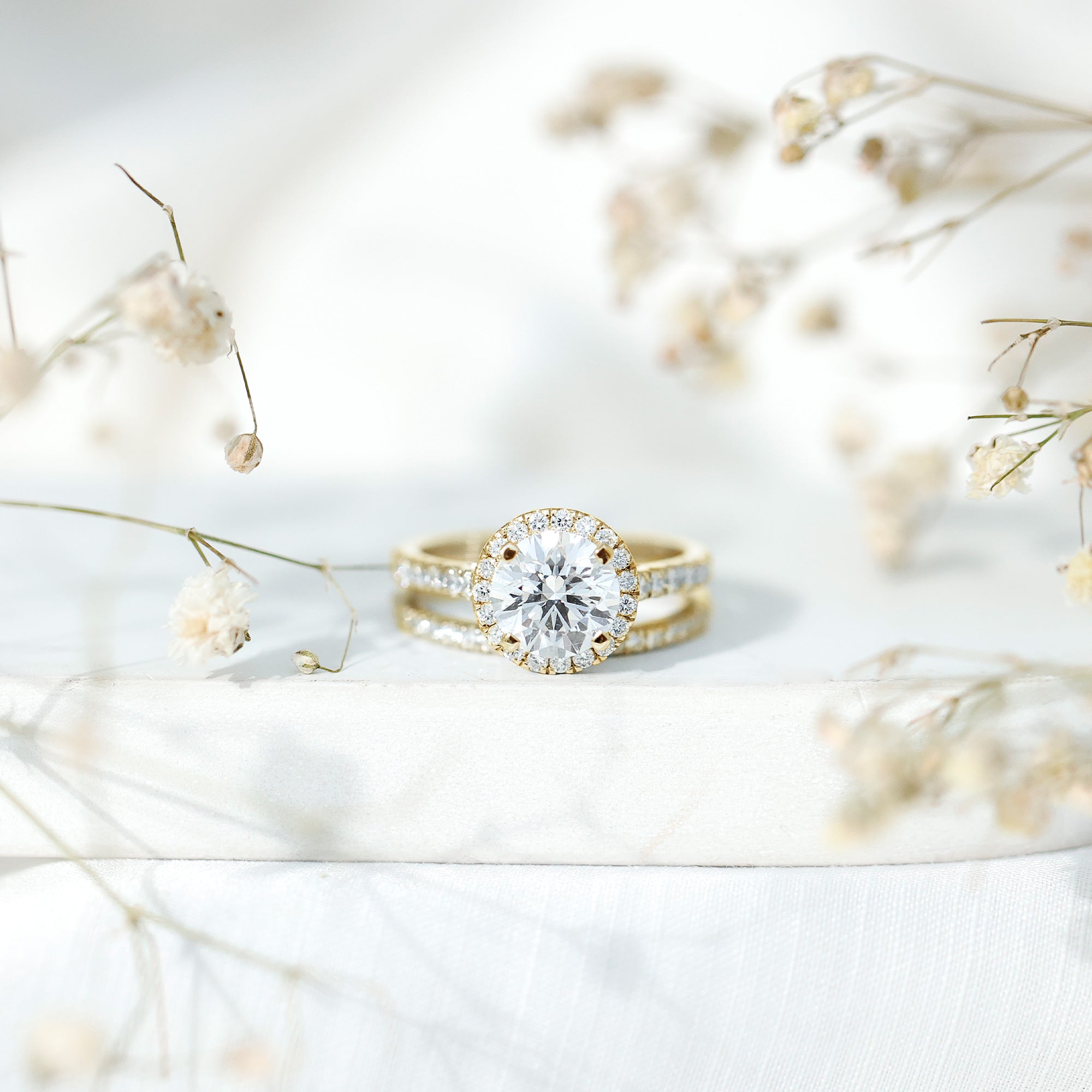Certified Lab Grown Diamond Halo Ring With Wedding Band Lab - ( EF-VS ) - Rosec Jewels
