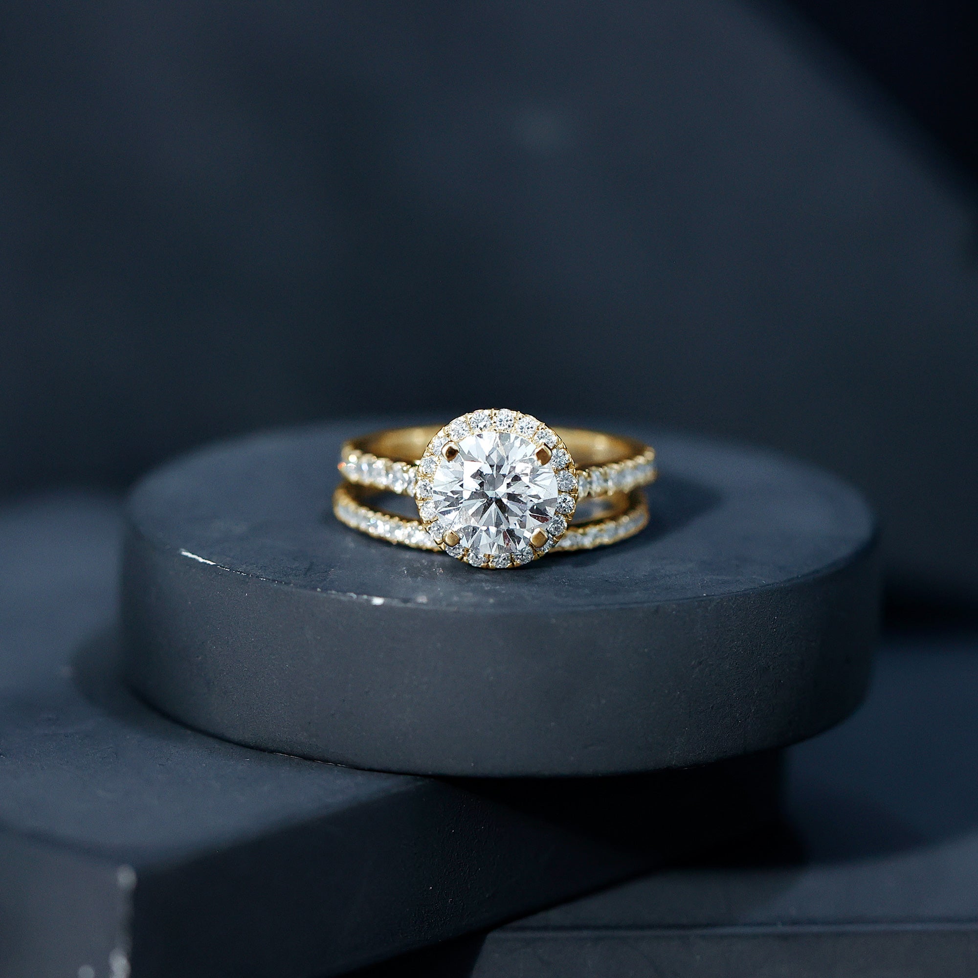 Certified Lab Grown Diamond Halo Ring With Wedding Band Lab - ( EF-VS ) - Rosec Jewels