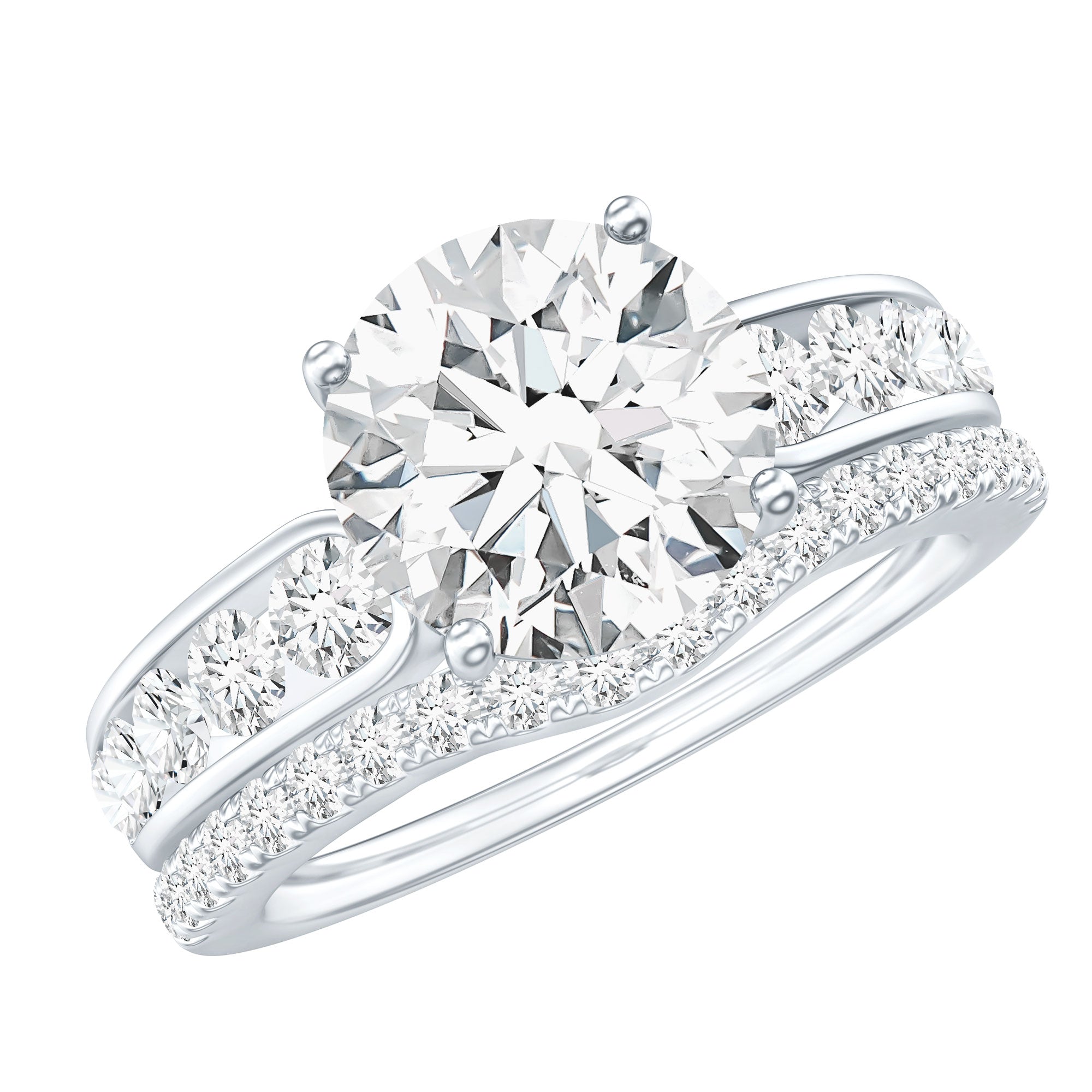 Certified Lab Diamond 8 MM Round Engagement Ring with Enhancer Lab - ( EF-VS ) - Rosec Jewels