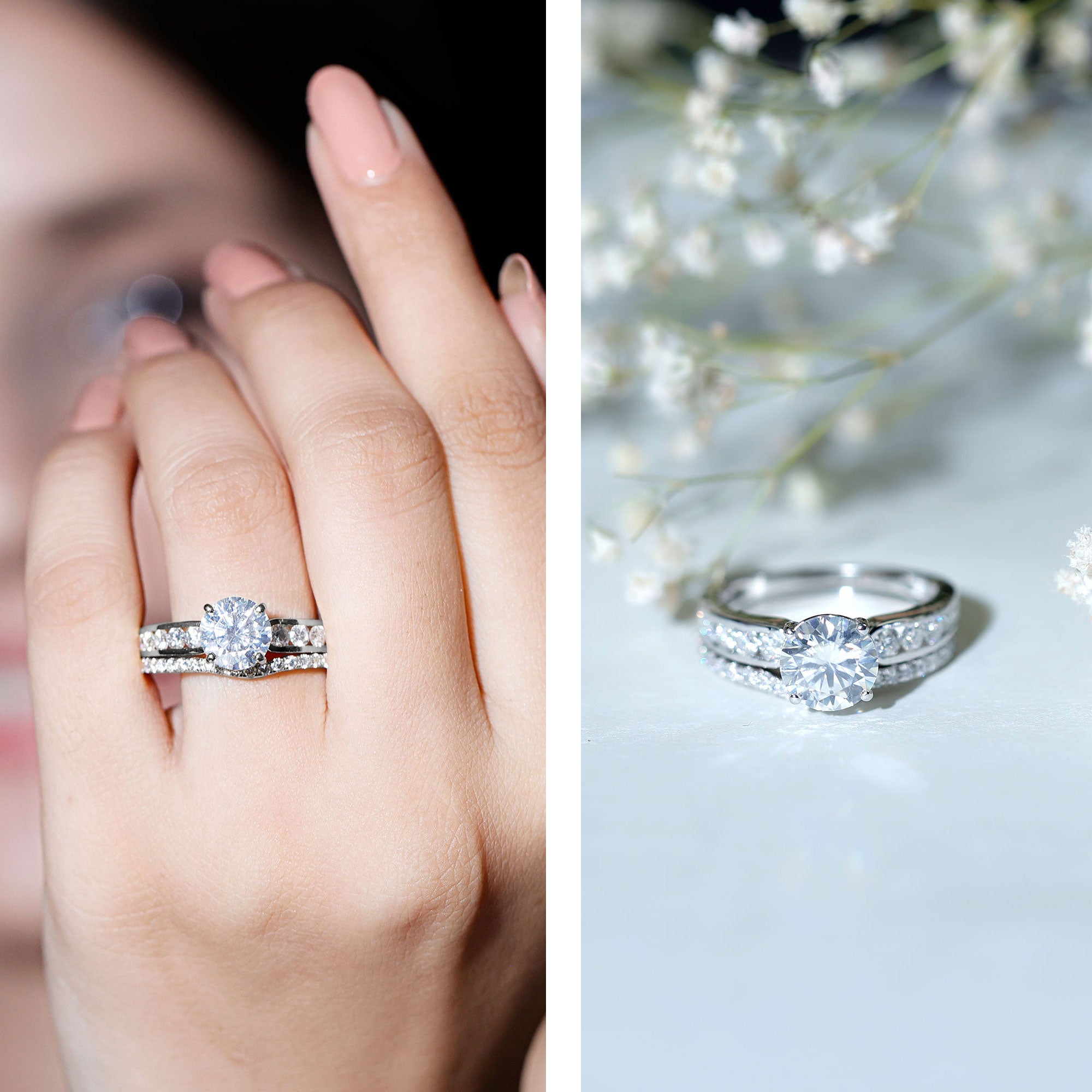 Certified Lab Diamond 8 MM Round Engagement Ring with Enhancer Lab - ( EF-VS ) - Rosec Jewels