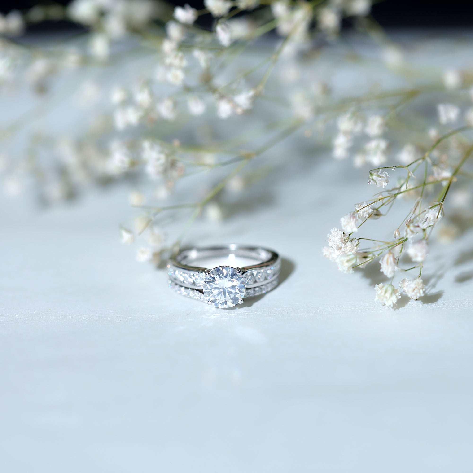 Certified Lab Diamond 8 MM Round Engagement Ring with Enhancer Lab - ( EF-VS ) - Rosec Jewels