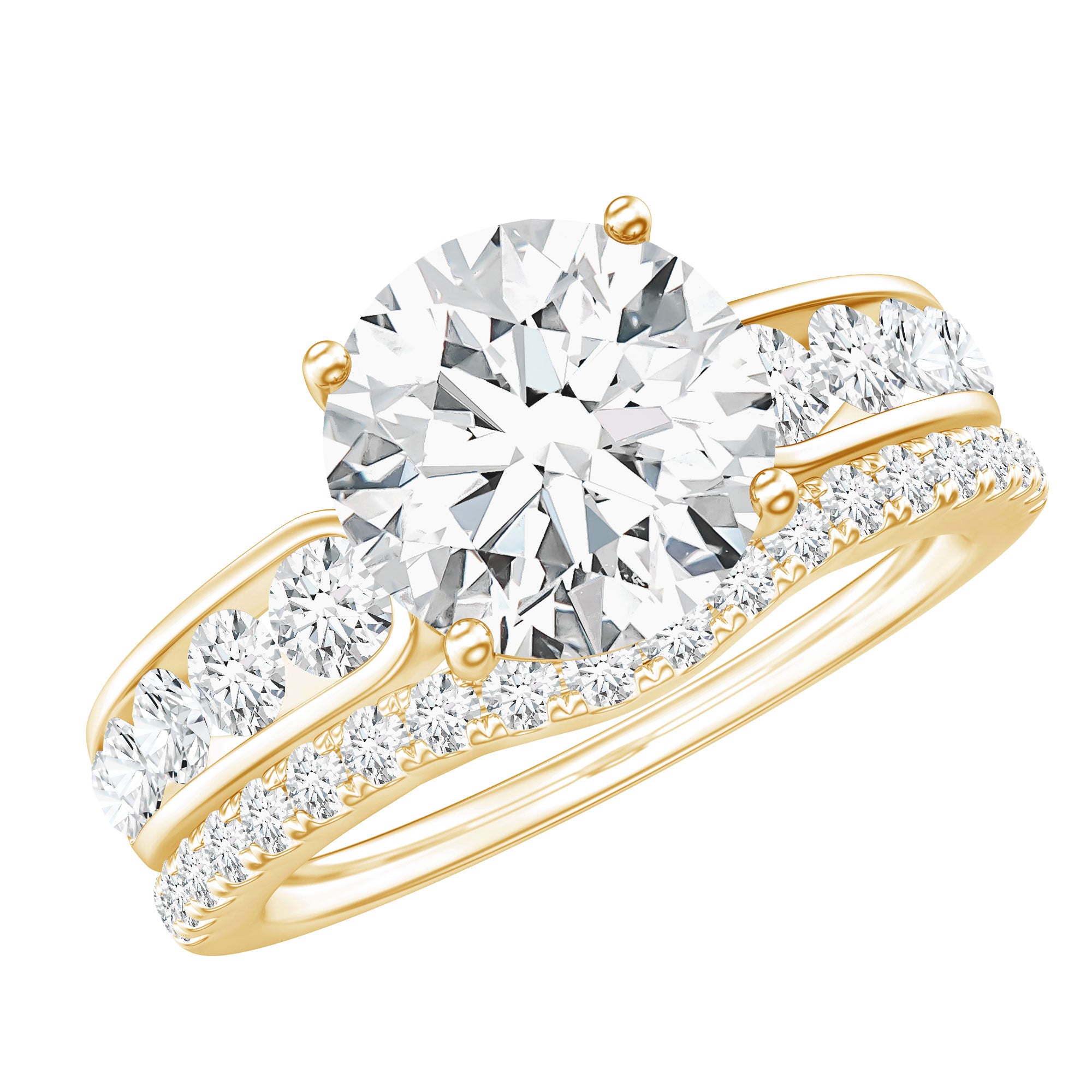 Certified Lab Diamond 8 MM Round Engagement Ring with Enhancer Lab - ( EF-VS ) - Rosec Jewels