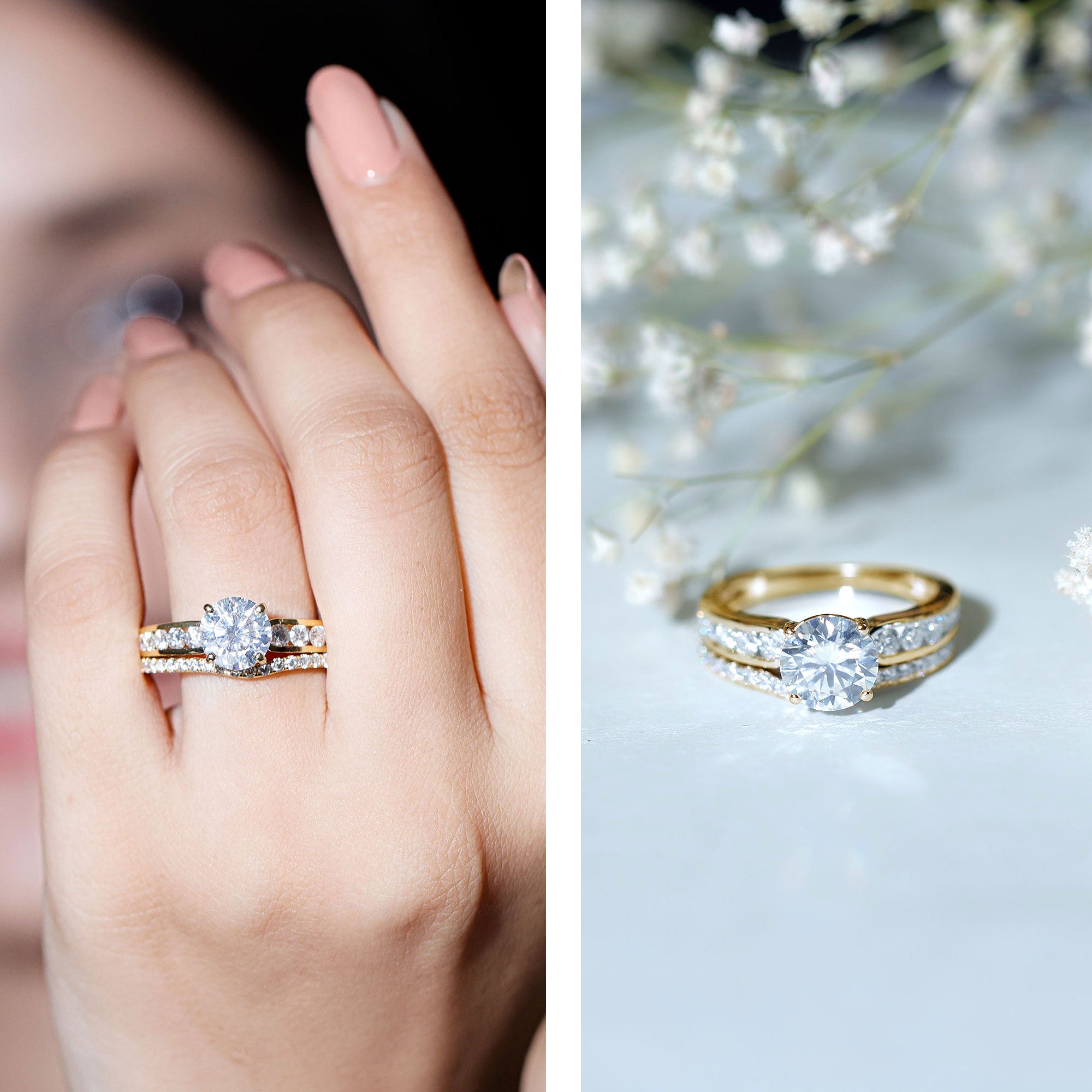 Certified Lab Diamond 8 MM Round Engagement Ring with Enhancer Lab - ( EF-VS ) - Rosec Jewels