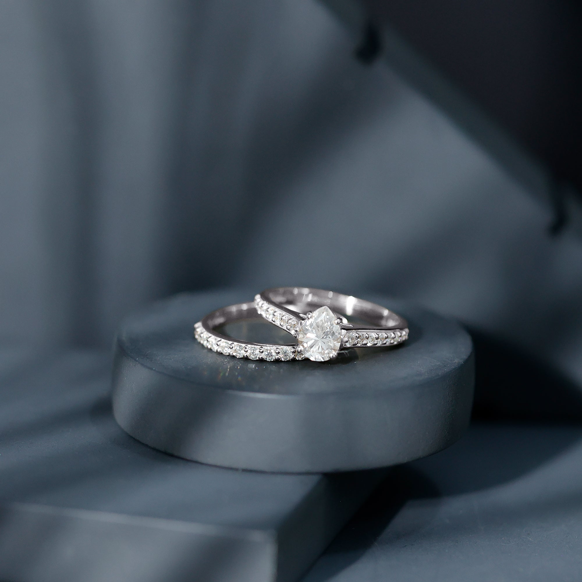 Rosec Jewels-Pear Cut 6X8 MM Lab Grown Diamond Marriage Ring Set for Women