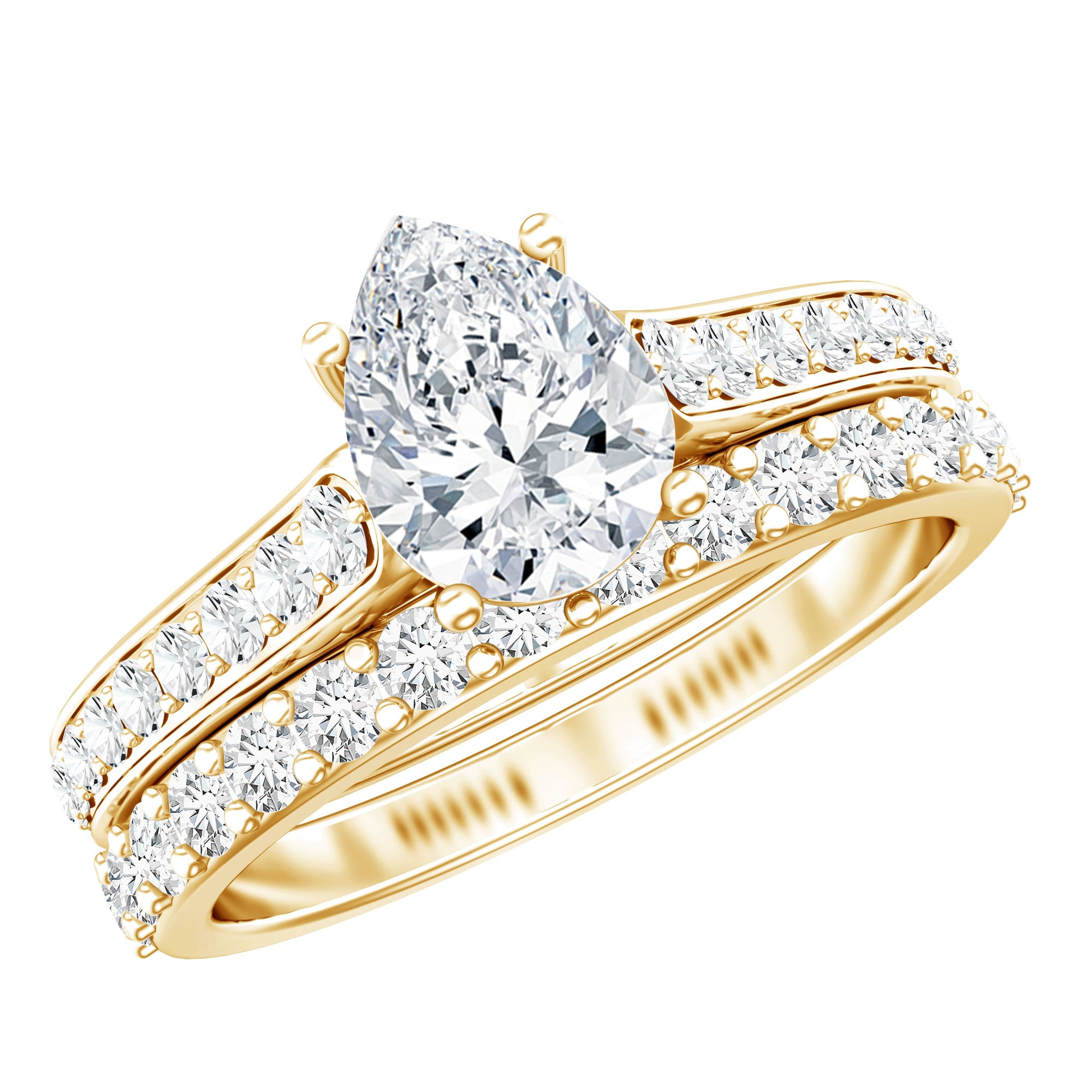 Pear Cut 6X8 MM Lab Grown Diamond Marriage Ring Set for Women Lab - ( EF-VS ) - Rosec Jewels