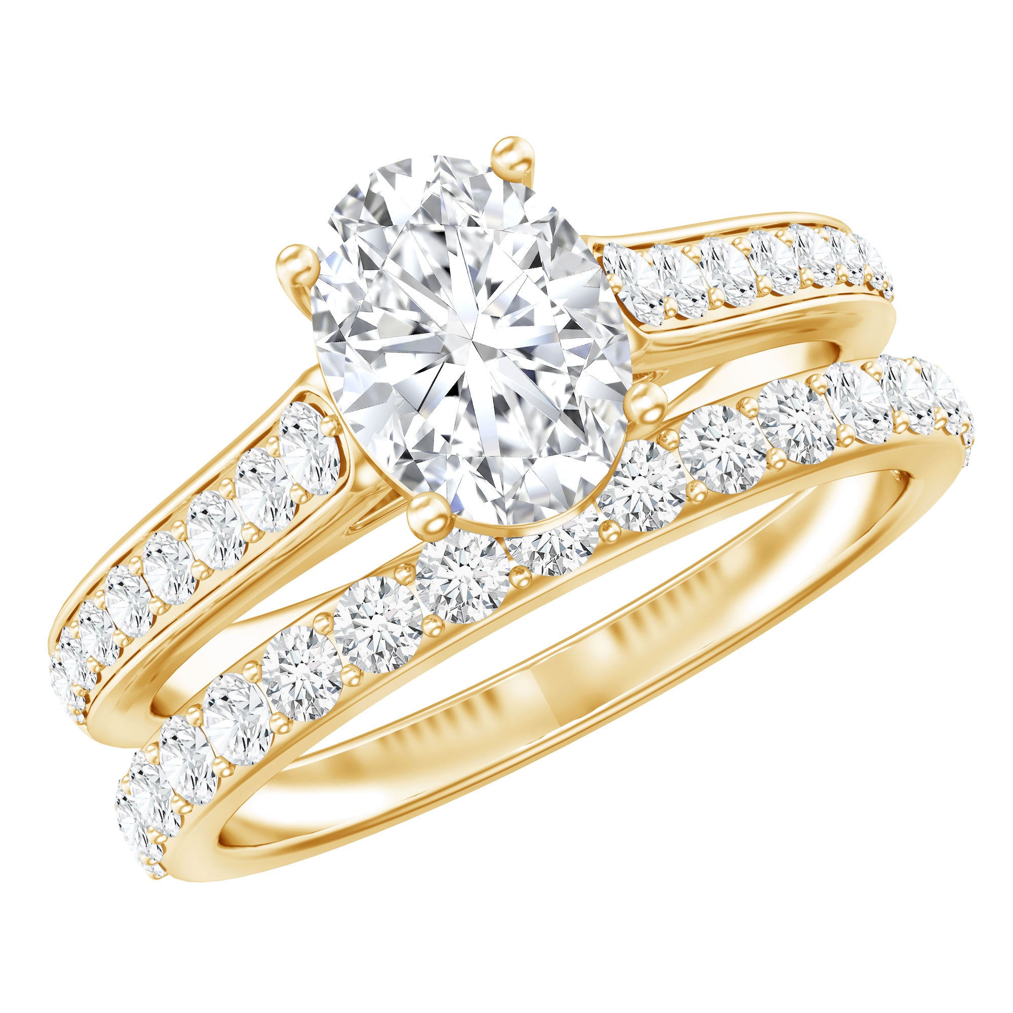 6X8 MM Oval Lab Created Diamond Solitaire Engagement Ring Set for Women Lab - ( EF-VS ) - Rosec Jewels