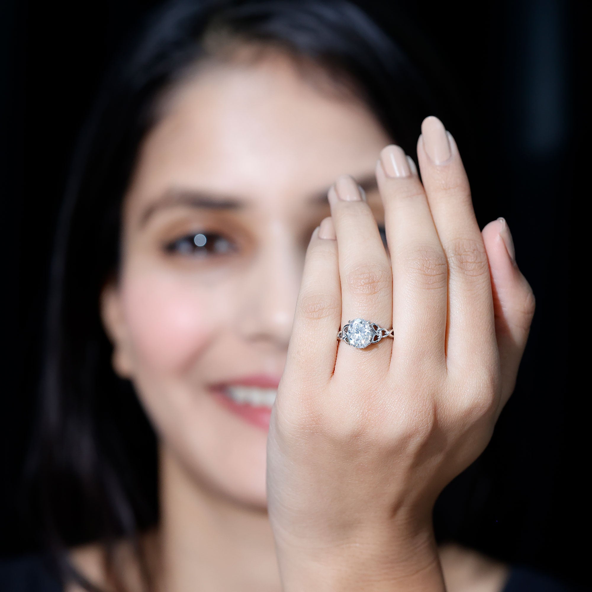 Oval Lab Grown Diamond Hidden Halo Engagement Ring Lab - ( EF-VS ) - Rosec Jewels