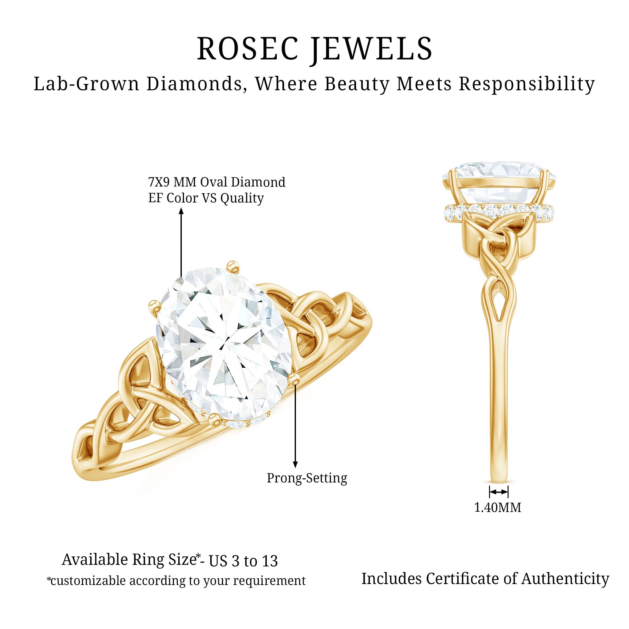 Oval Lab Grown Diamond Hidden Halo Engagement Ring Lab - ( EF-VS ) - Rosec Jewels