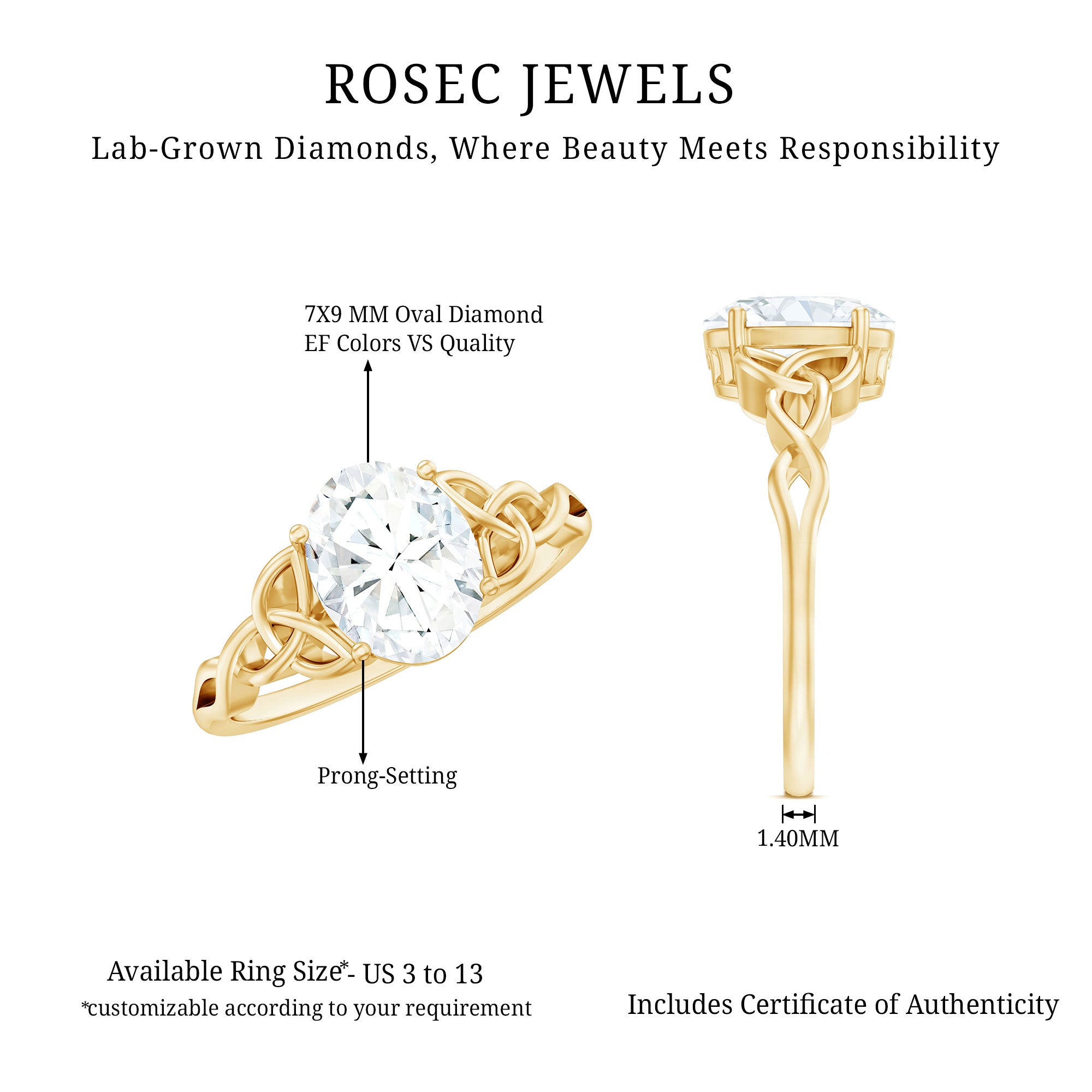 Rosec Jewels-Women Lab Grown Diamond Celtic Knot Engagement Ring