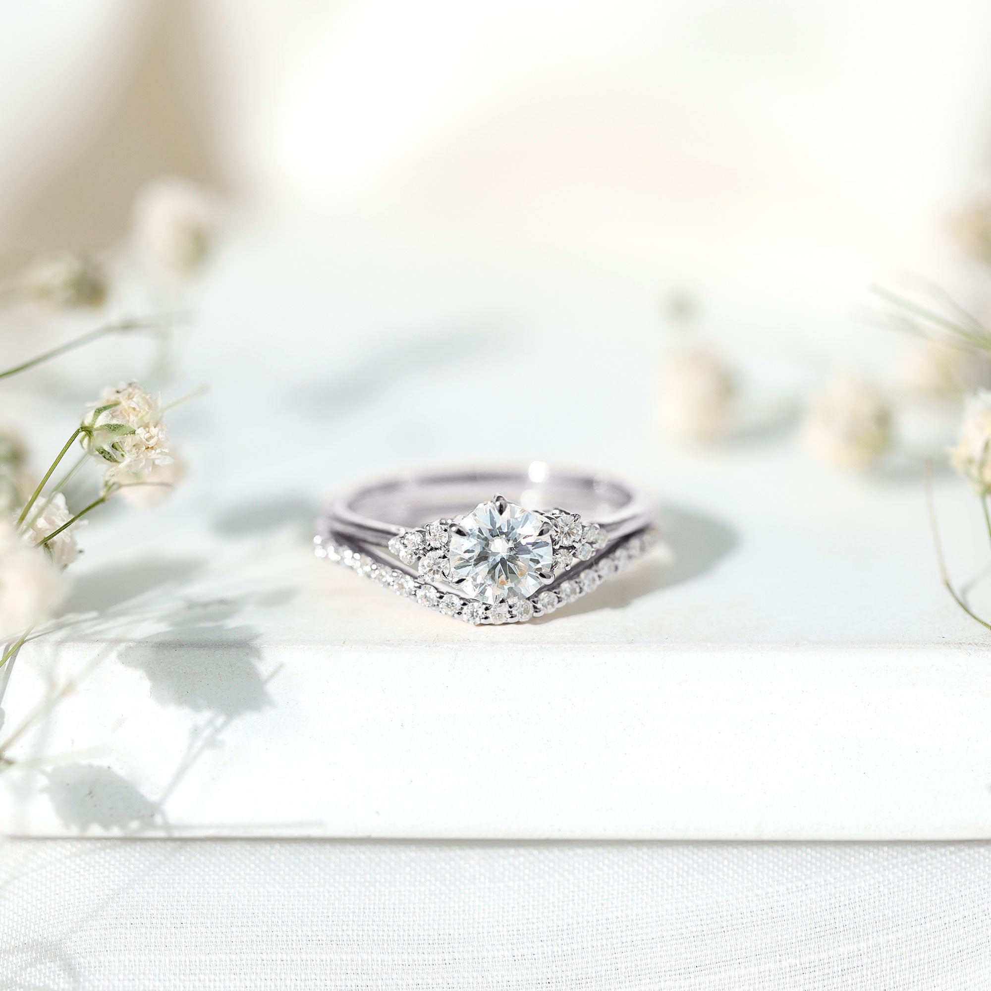 Certified Diamond Bridal Ring Set with Curved Band Lab - ( EF-VS ) - Rosec Jewels