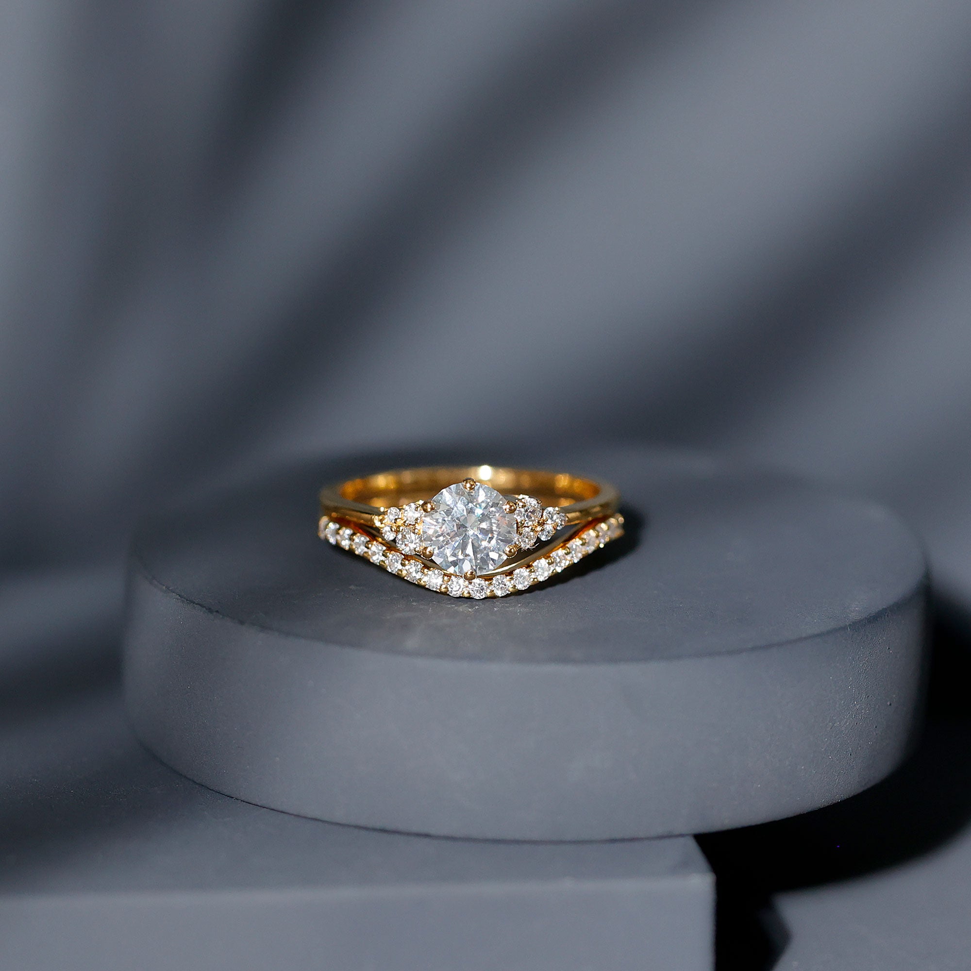 Certified Diamond Bridal Ring Set with Curved Band Lab - ( EF-VS ) - Rosec Jewels