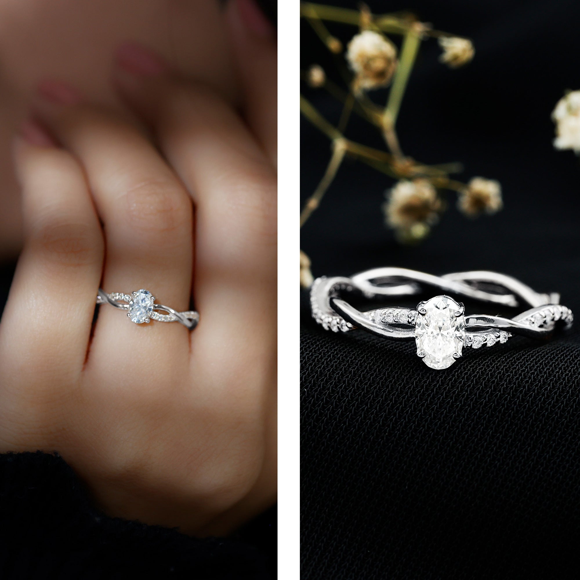 Lab Grown Diamond Promise Ring With Twisted Shank Lab - ( EF-VS ) - Rosec Jewels