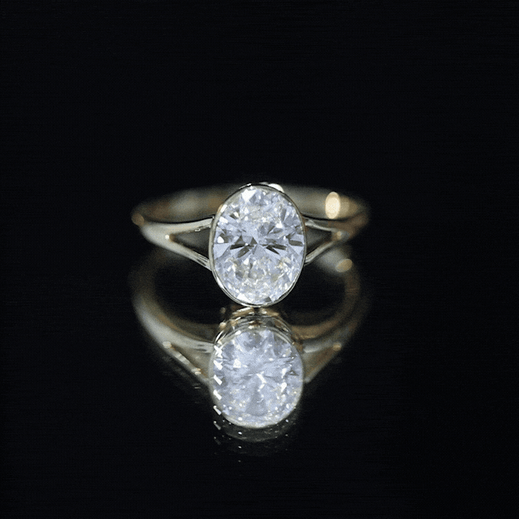2 Carat Bezel Set Oval Lab Created Diamond Solitaire Ring with IGI Certificate Lab - ( E-VS1 ) - Rosec Jewels