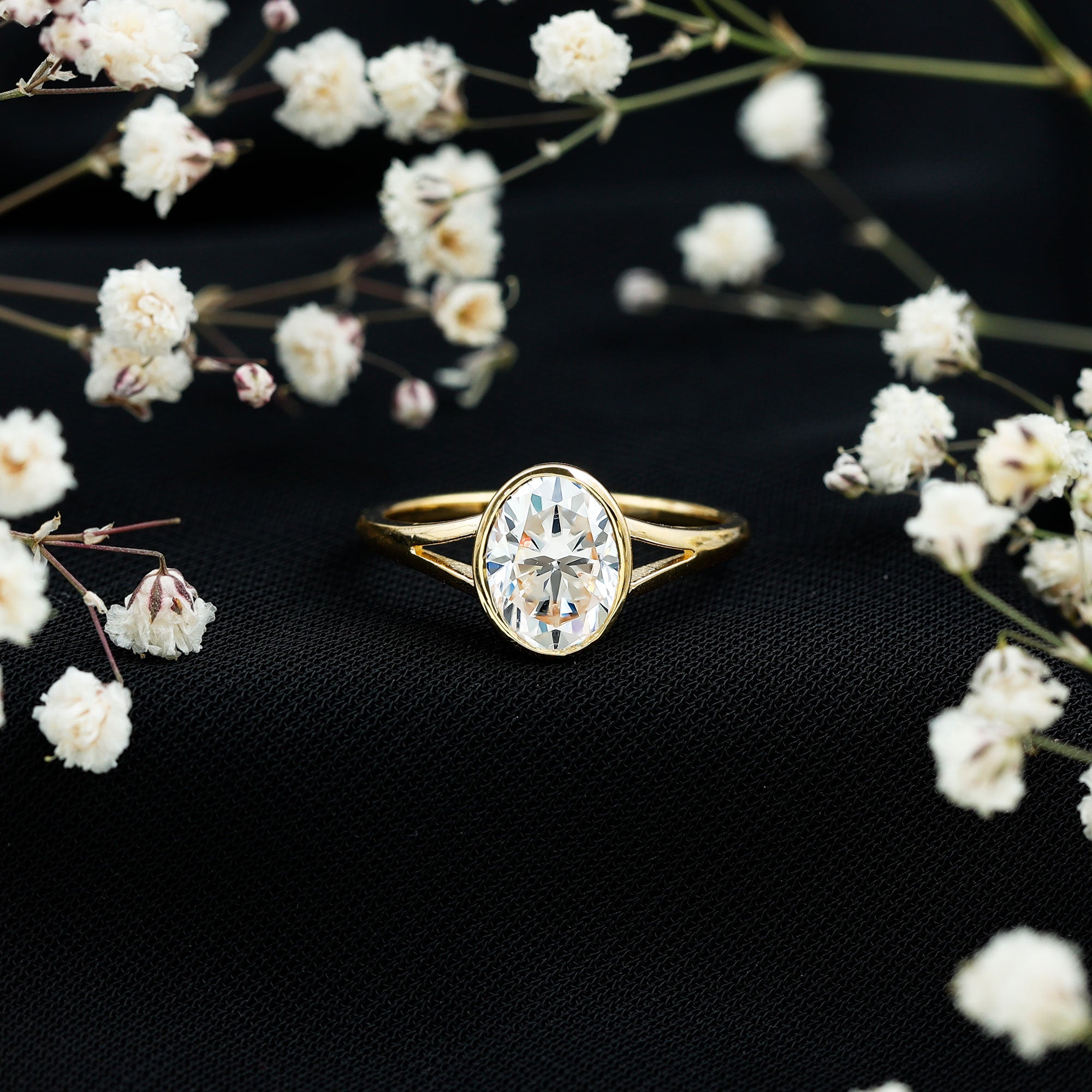 Bezel Set Oval Lab Created Diamond Solitaire Ring For Women Lab - ( EF-VS ) - Rosec Jewels