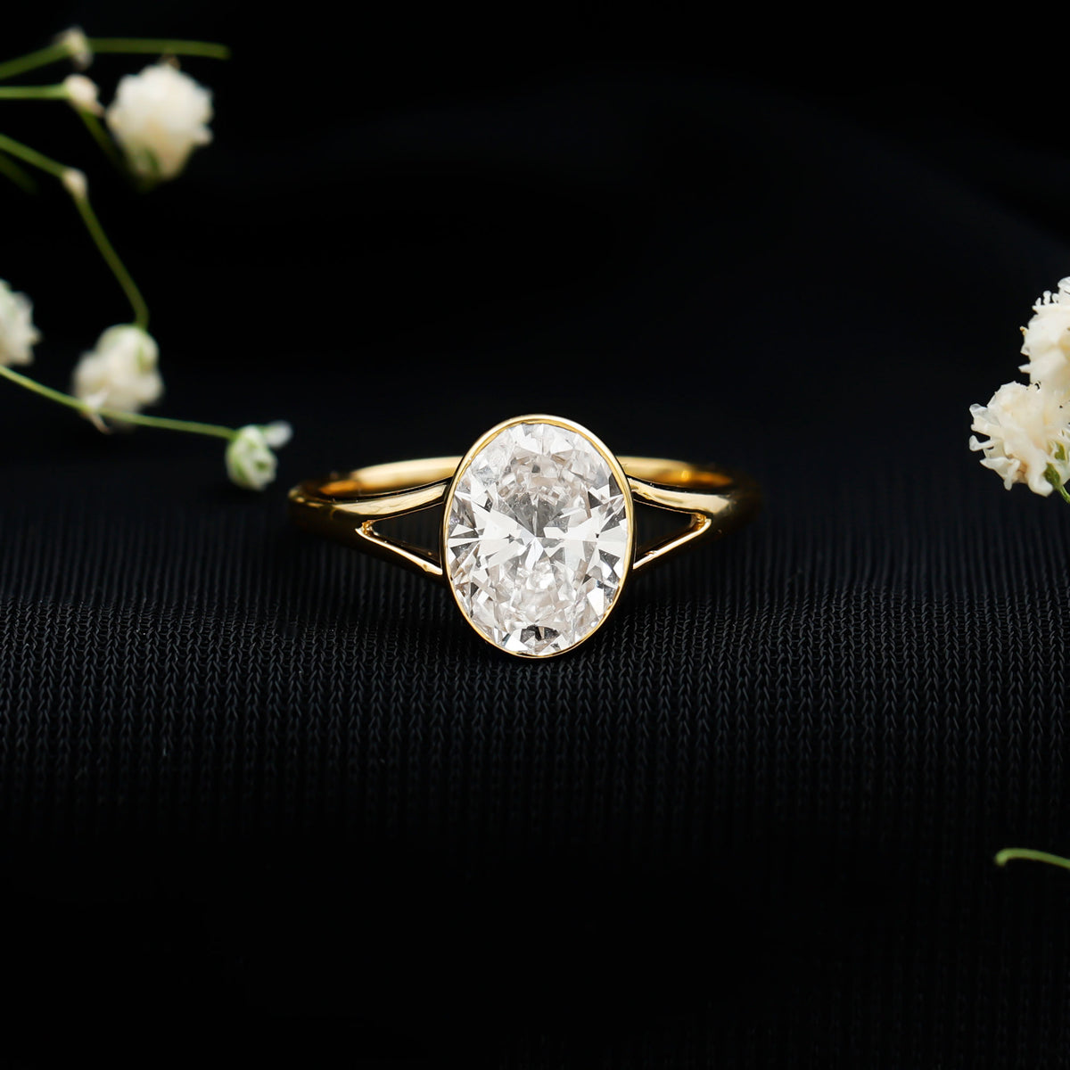 2 Carat Bezel Set Oval Lab Created Diamond Solitaire Ring with IGI Certificate Lab - ( E-VS1 ) - Rosec Jewels