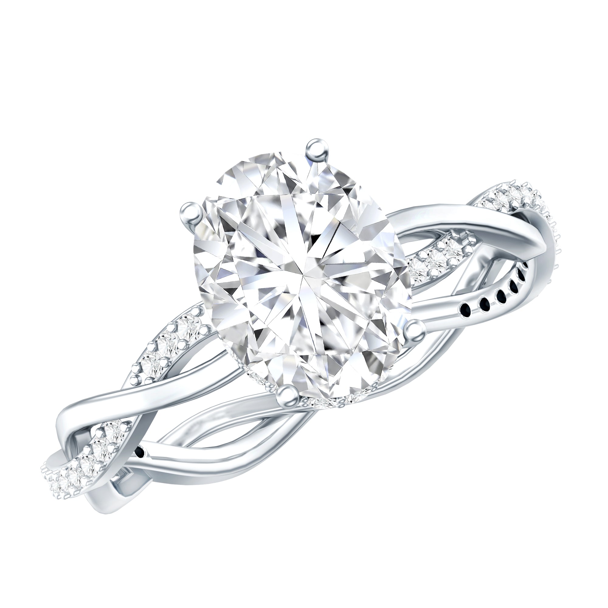 Lab Grown Diamond Oval Engagement Ring with Braided Shank Lab - ( EF-VS ) - Rosec Jewels