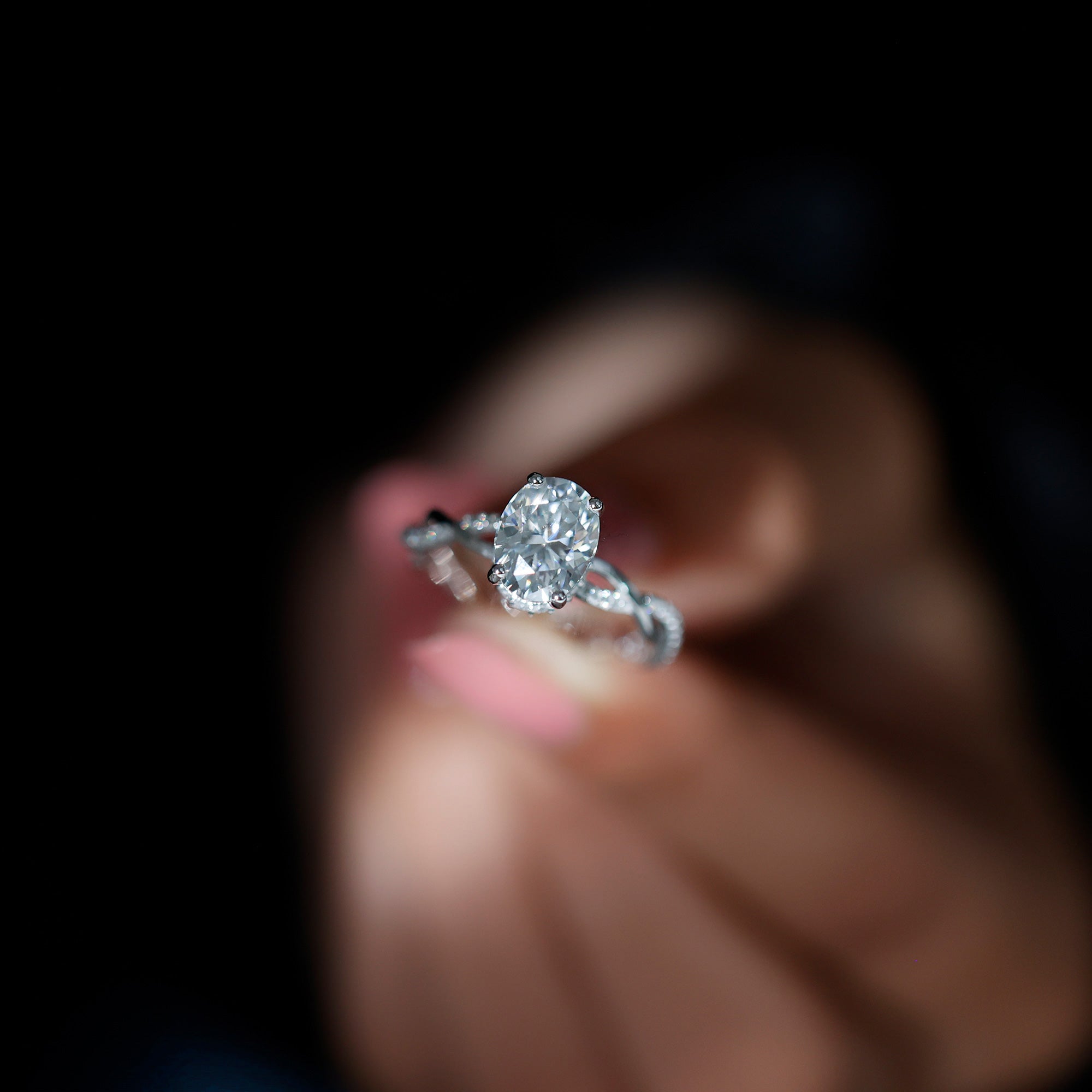 Lab Grown Diamond Oval Engagement Ring with Braided Shank Lab - ( EF-VS ) - Rosec Jewels