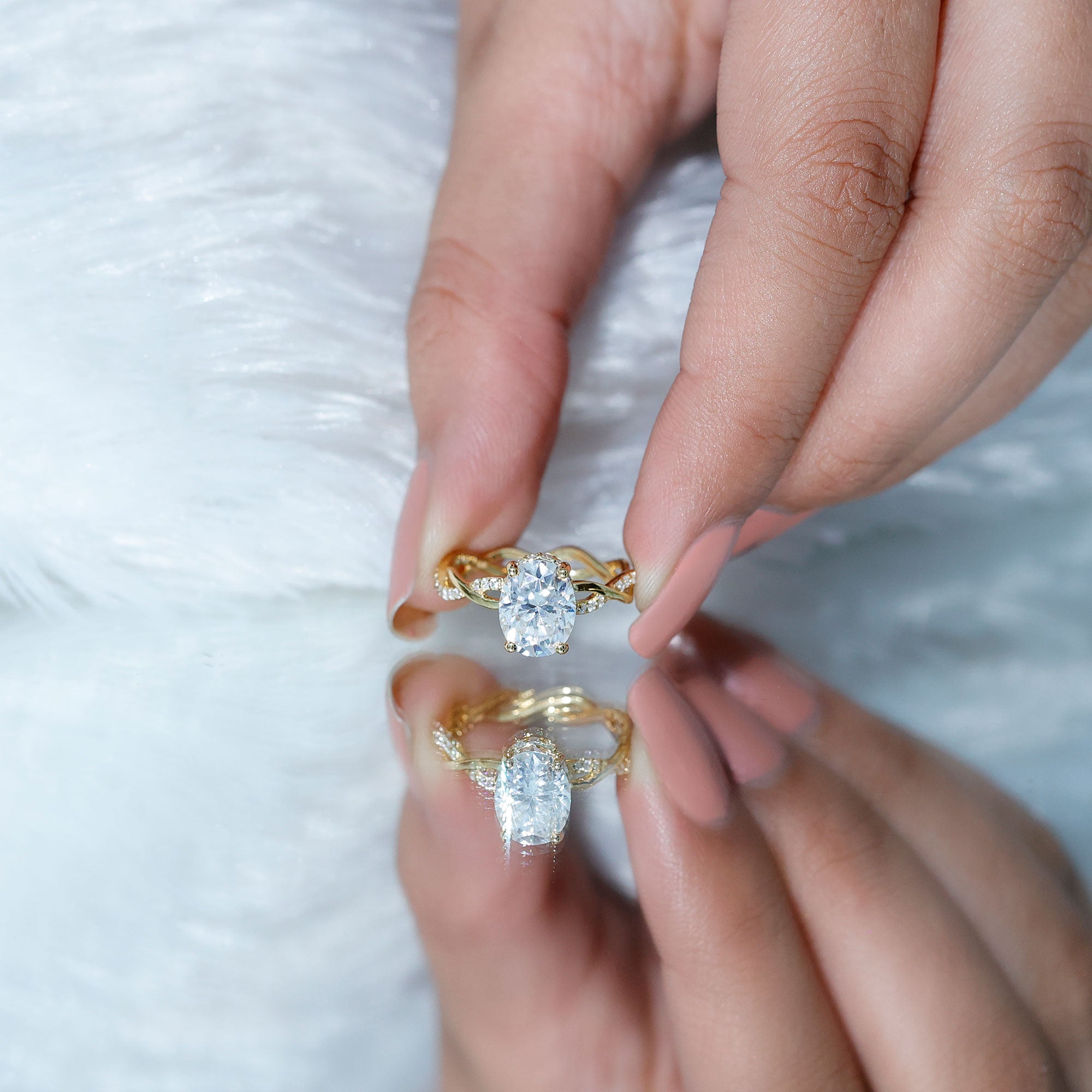 Lab Grown Diamond Oval Engagement Ring with Braided Shank Lab - ( EF-VS ) - Rosec Jewels