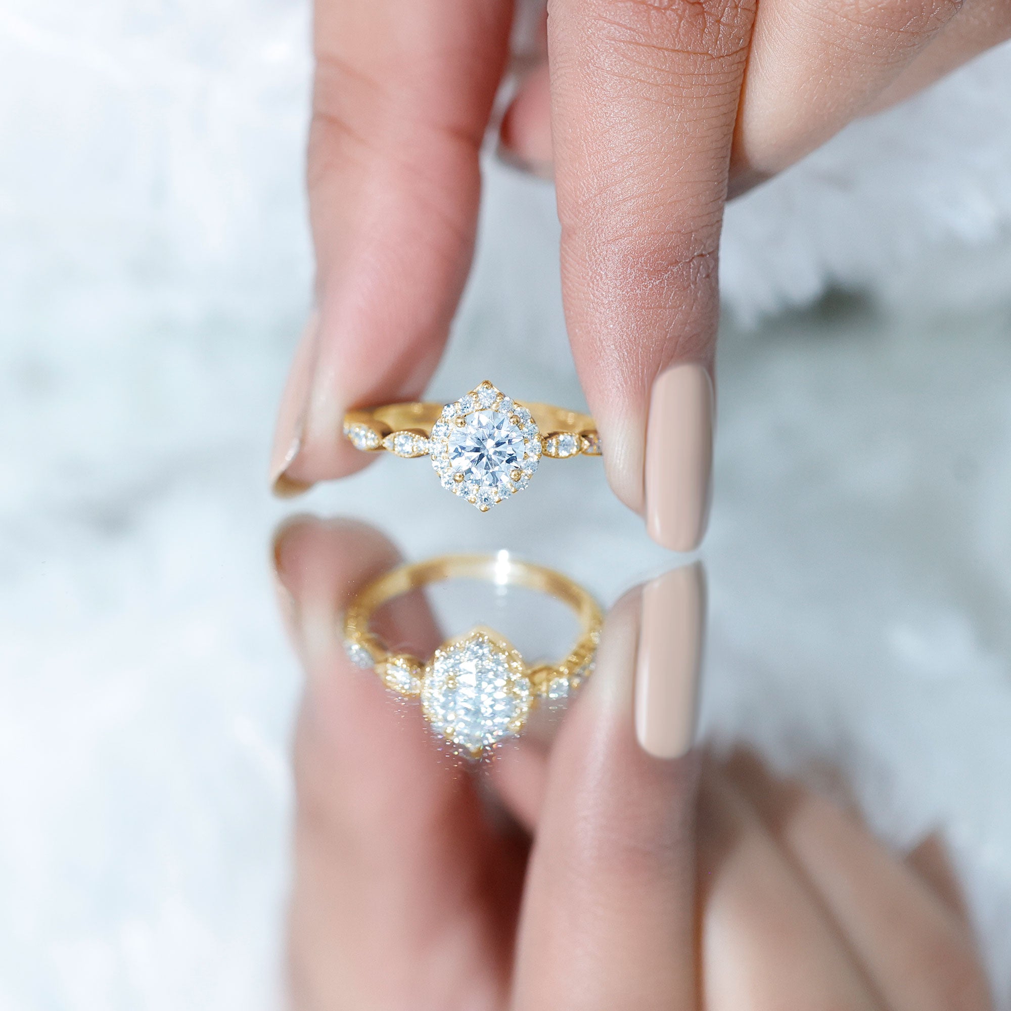 Brilliant Cut Lab Grown Diamond Vintage Solitaire Ring Lab - ( EF-VS ) - Rosec Jewels