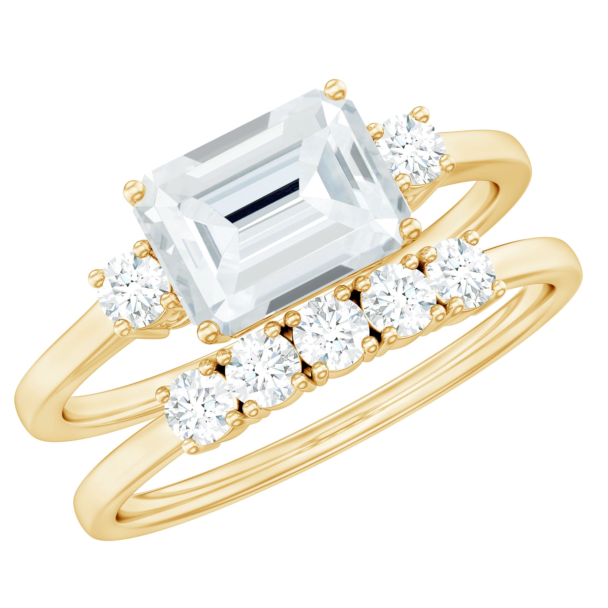 Rosec Jewels-Lab Diamond Emerald Cut Engagement Ring With Band