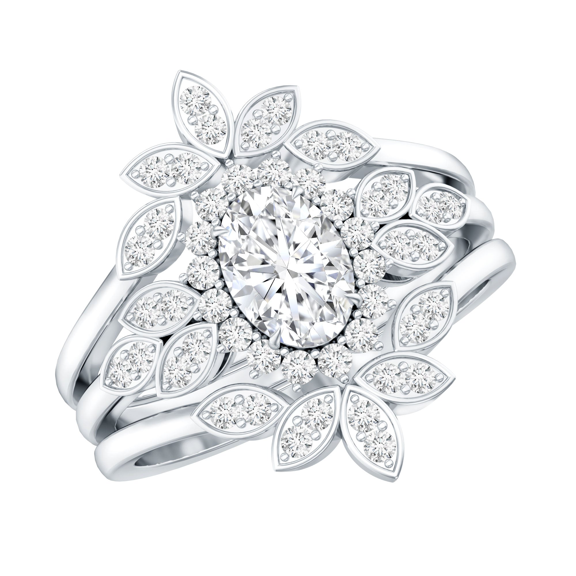 Lab Grown Diamond Vintage Engagement Ring with 2 Wedding Bands Lab - ( EF-VS ) - Rosec Jewels