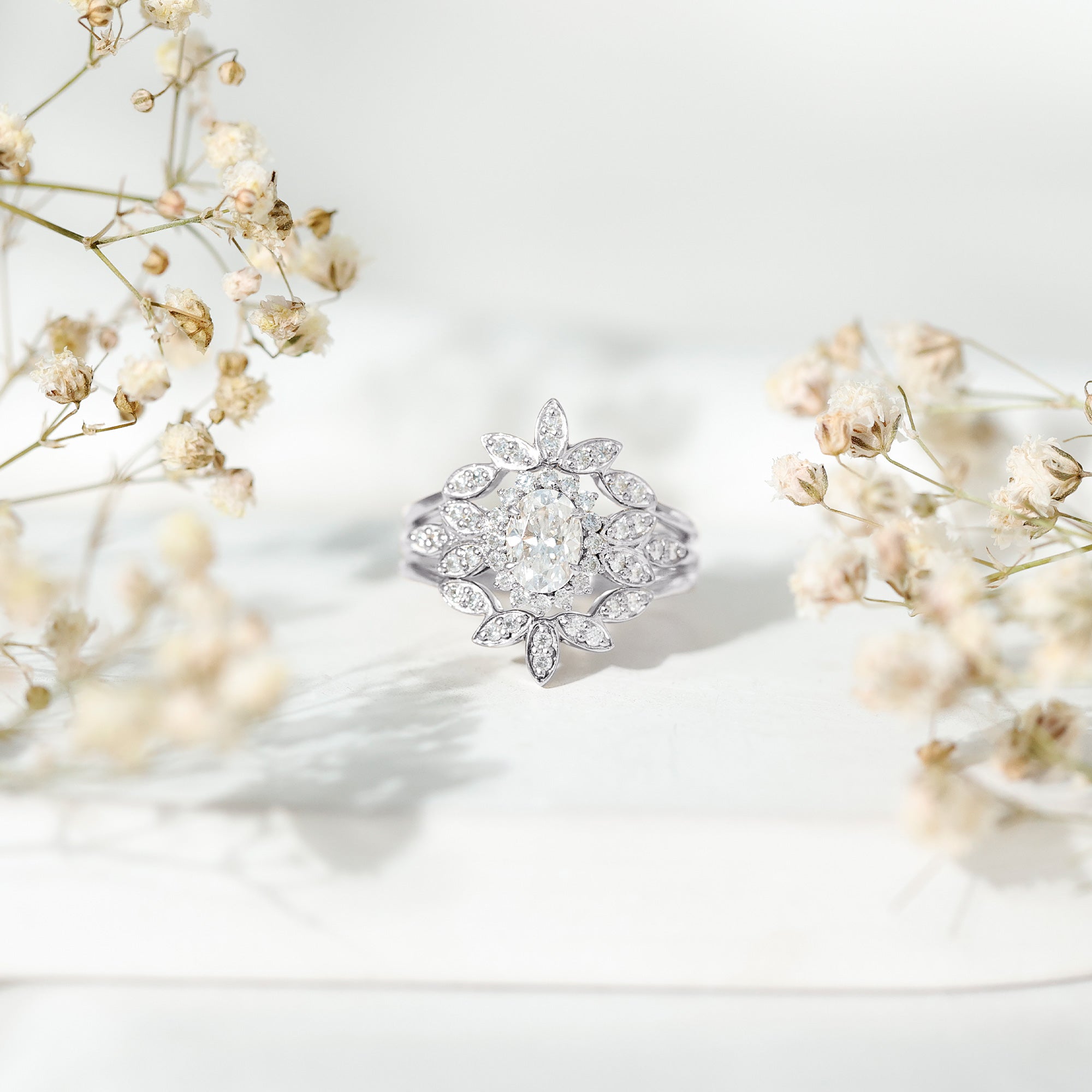 Lab Grown Diamond Vintage Engagement Ring with 2 Wedding Bands Lab - ( EF-VS ) - Rosec Jewels