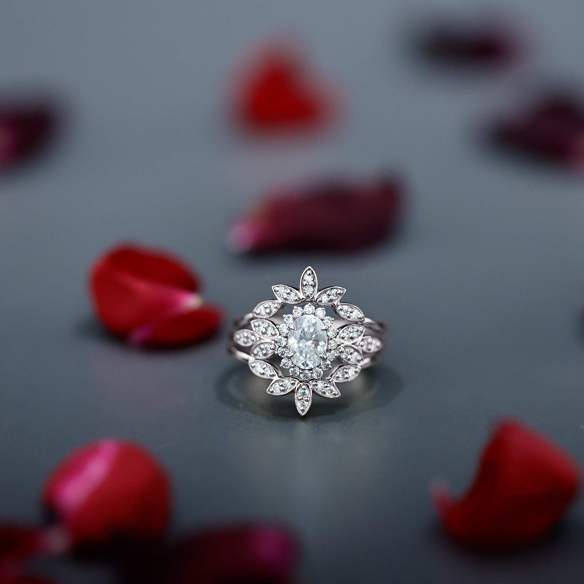 Lab Grown Diamond Vintage Engagement Ring with 2 Wedding Bands Lab - ( EF-VS ) - Rosec Jewels